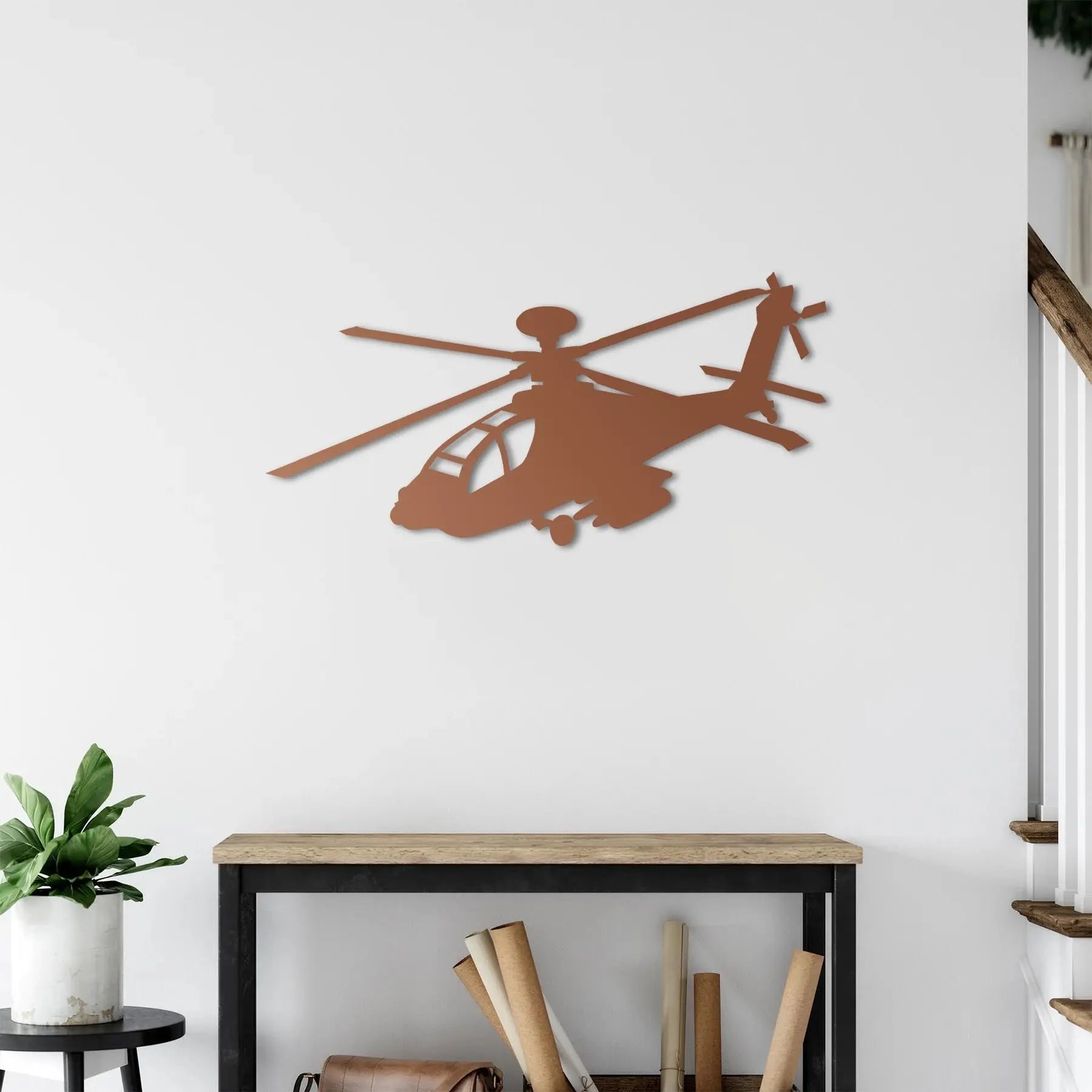 AH-64 Apache Longbow – Helikopter Metal Duvar Dekoru Laser Artique