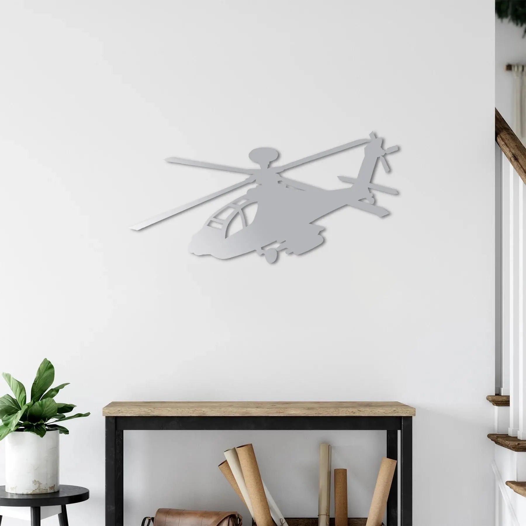 AH-64 Apache Longbow – Helikopter Metal Duvar Dekoru Laser Artique