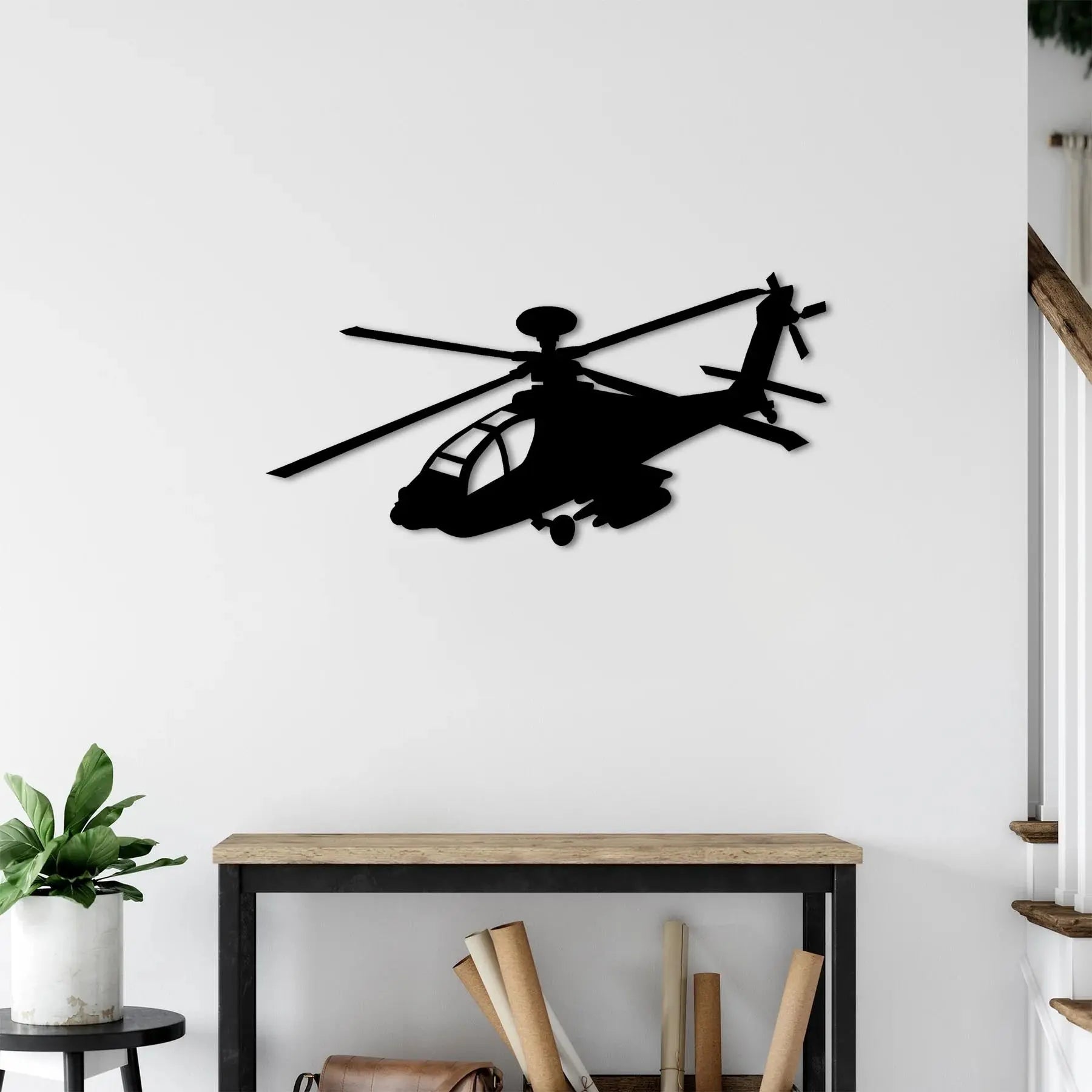 AH-64 Apache Longbow – Helikopter Metal Duvar Dekoru Laser Artique