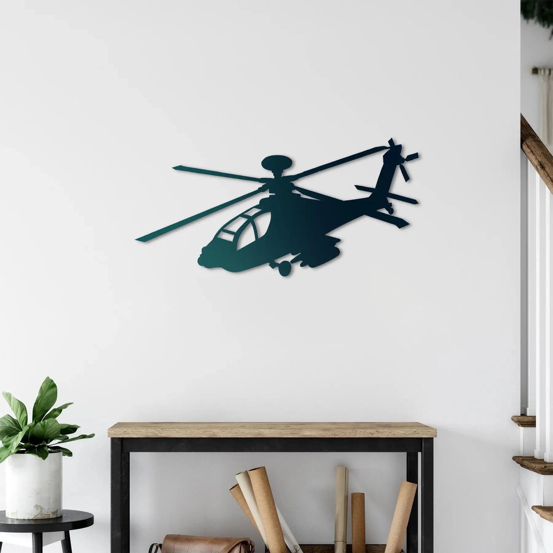 AH-64 Apache Longbow – Helikopter Metal Duvar Dekoru Laser Artique