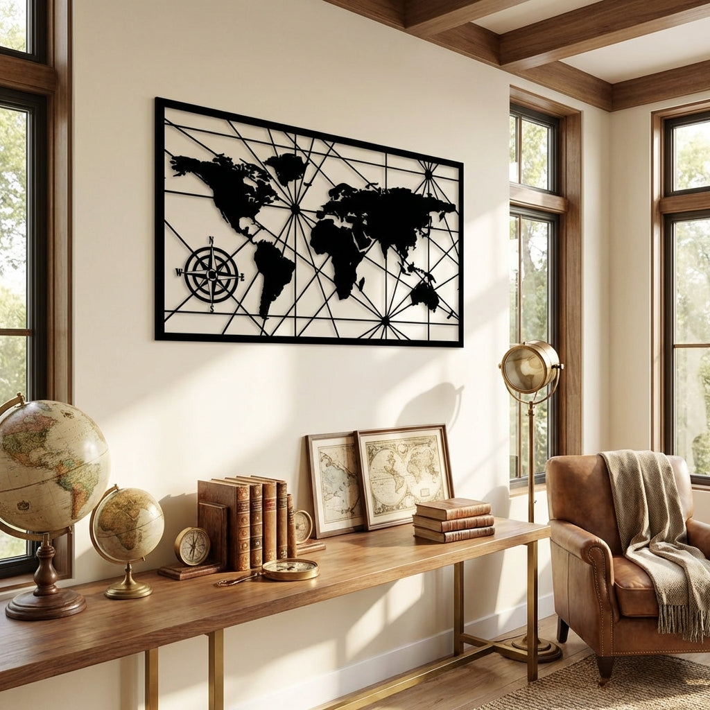 Keşif Rotaları - Dünya Haritası Metal Duvar Dekoru