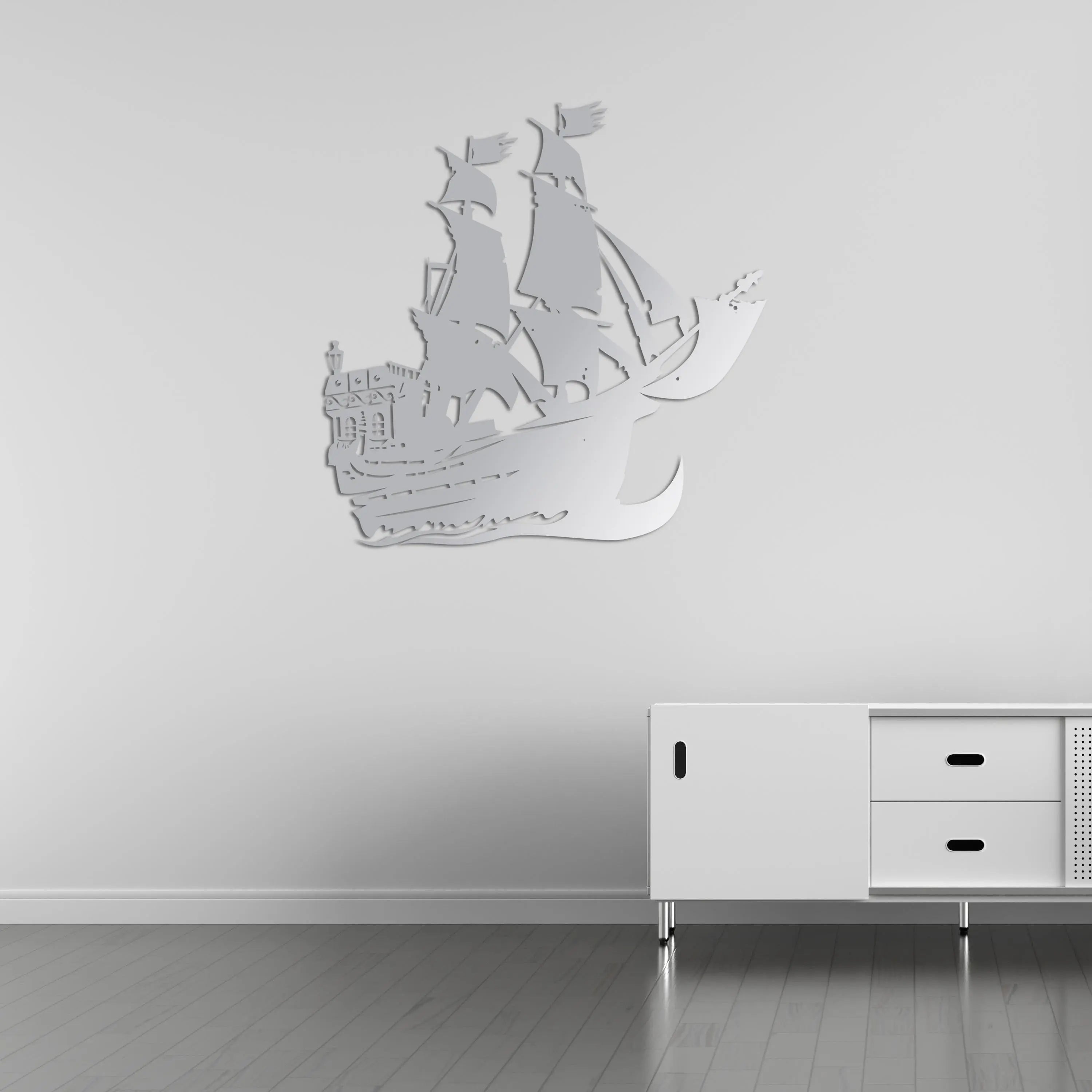 Korsan Gemisi Metal Duvar Dekoru Laser Artique