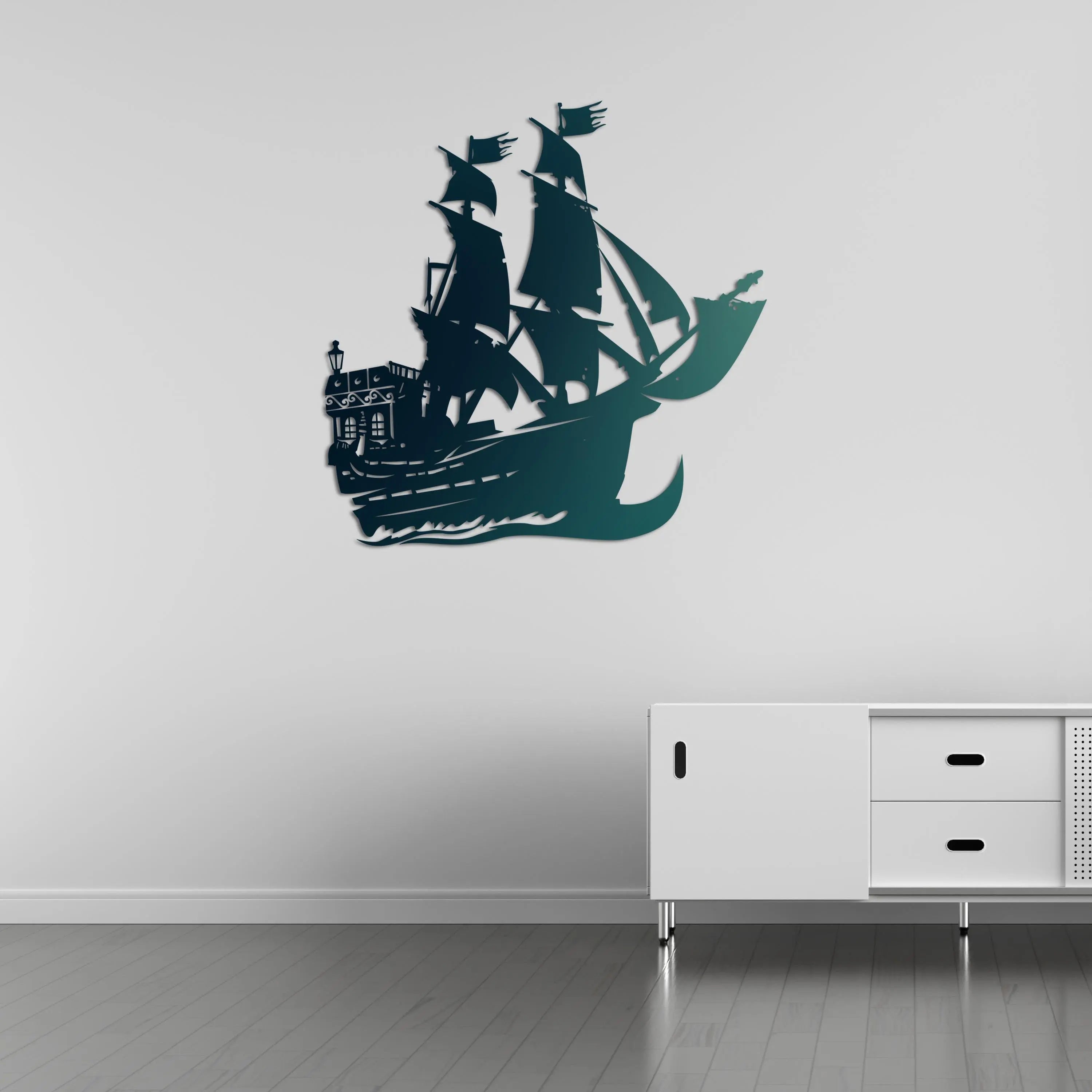 Korsan Gemisi Metal Duvar Dekoru Laser Artique