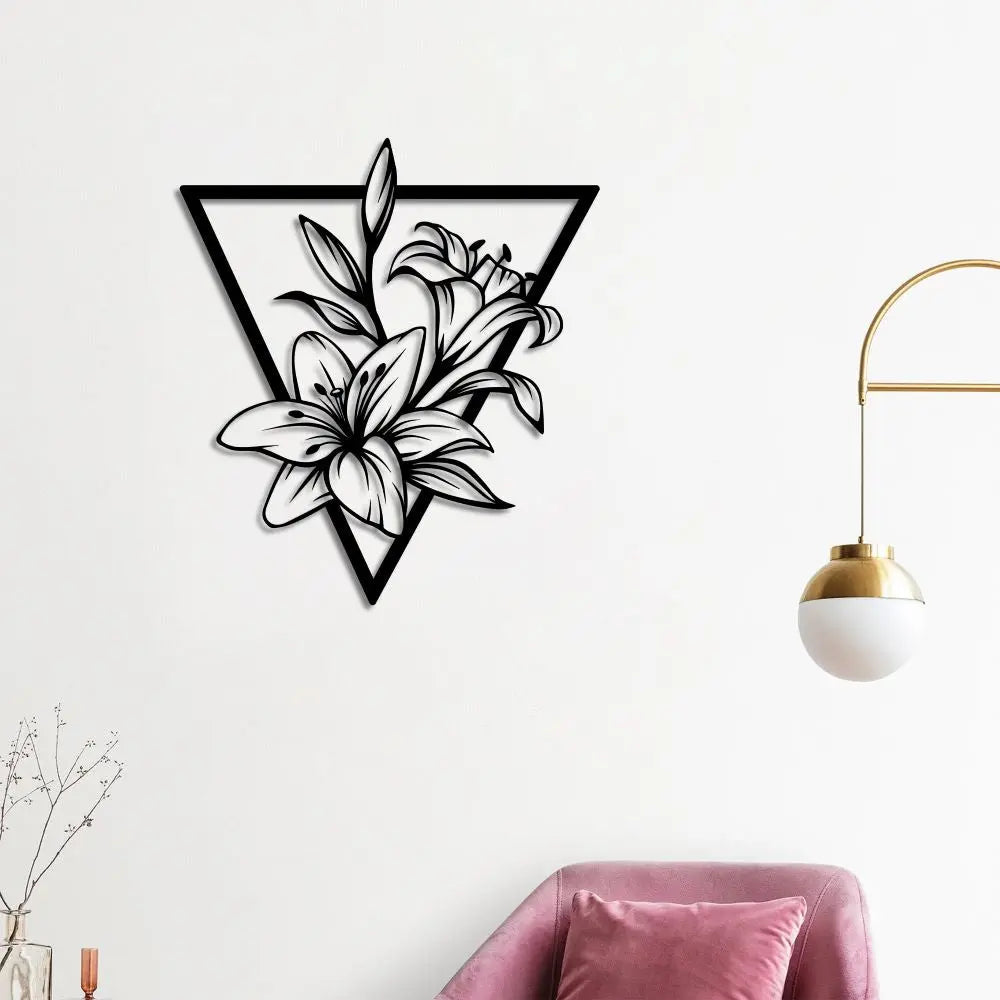 Geometrik Zambak Metal Duvar Dekoru Laser Artique