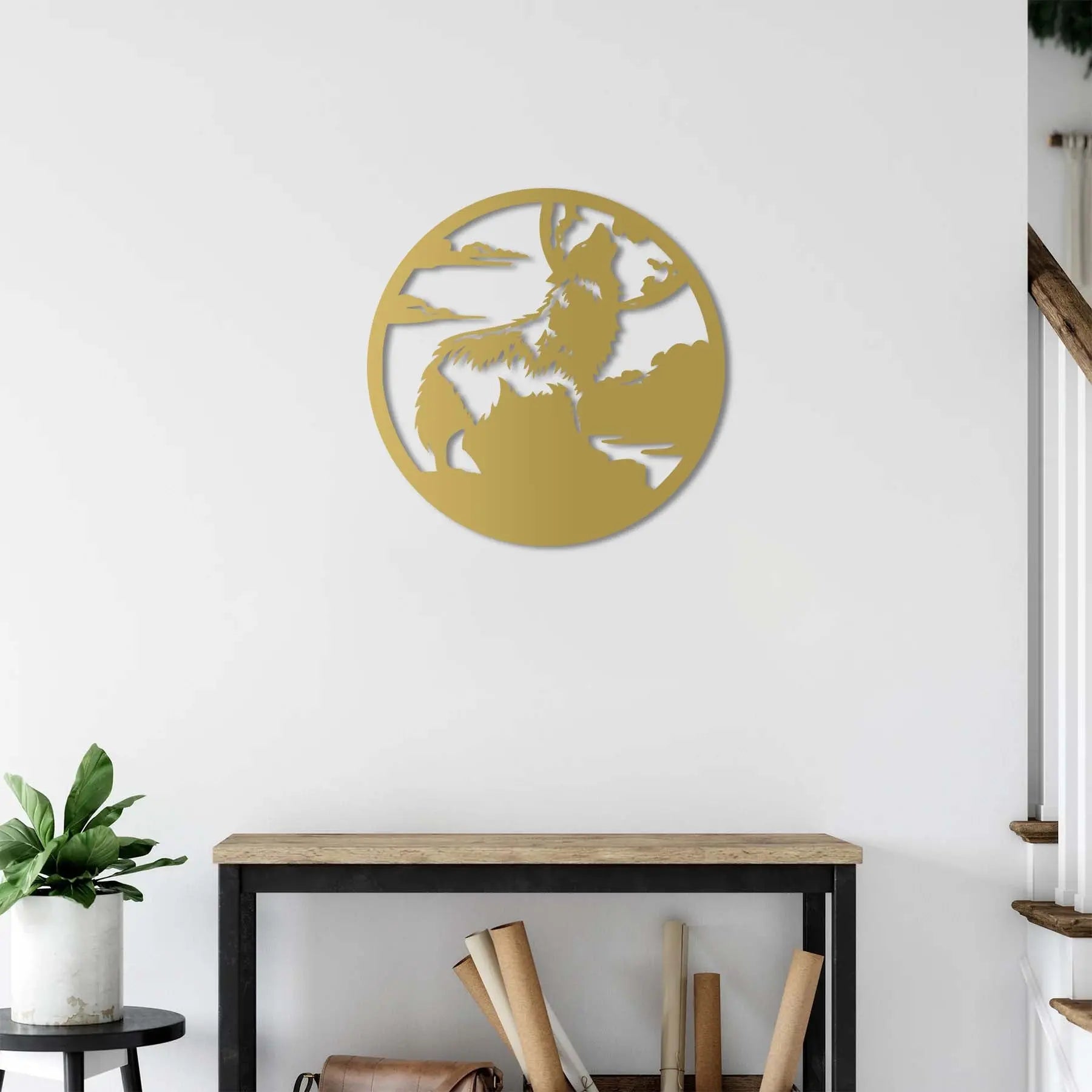 Kurt ve Dolunay Metal Duvar Dekoru Laser Artique