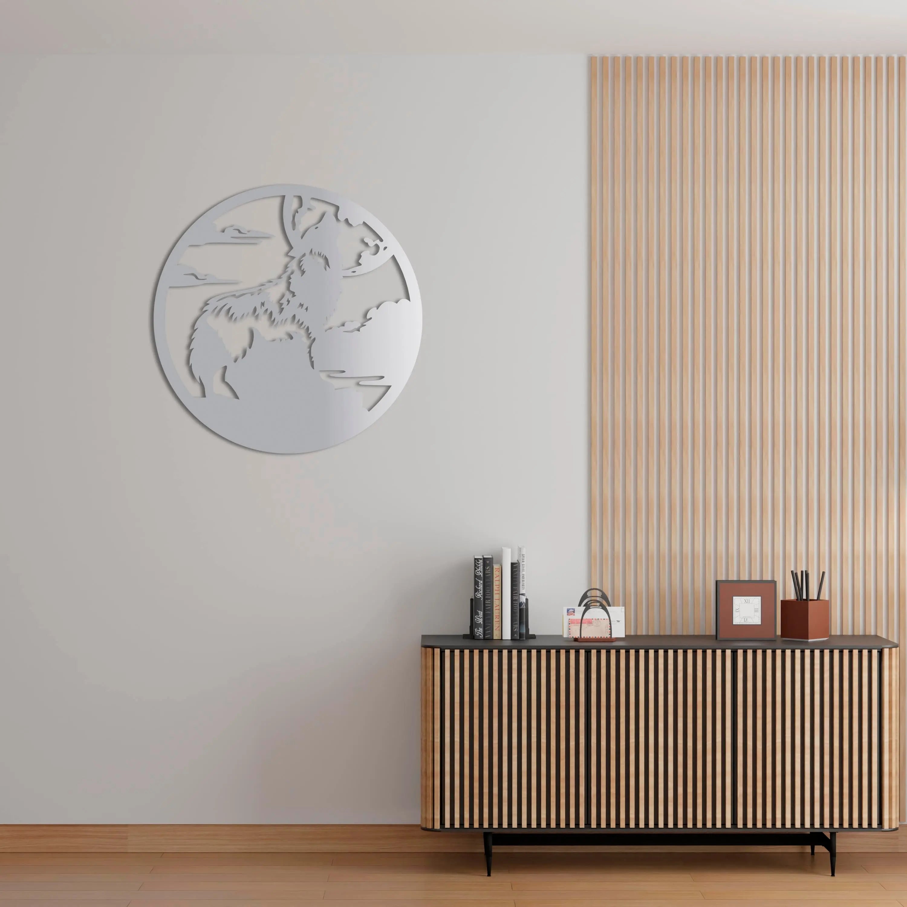 Kurt ve Dolunay Metal Duvar Dekoru Laser Artique