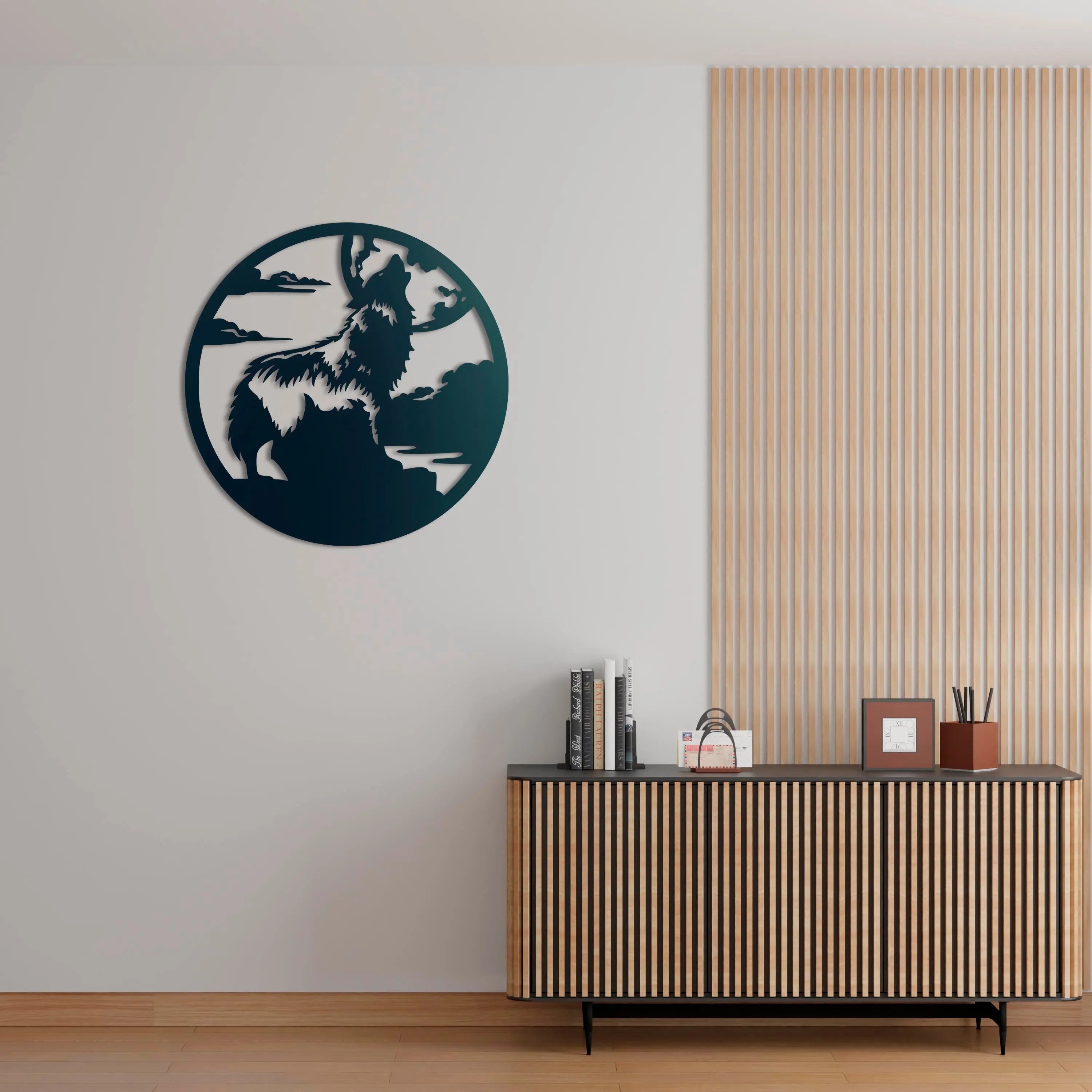 Kurt ve Dolunay Metal Duvar Dekoru Laser Artique