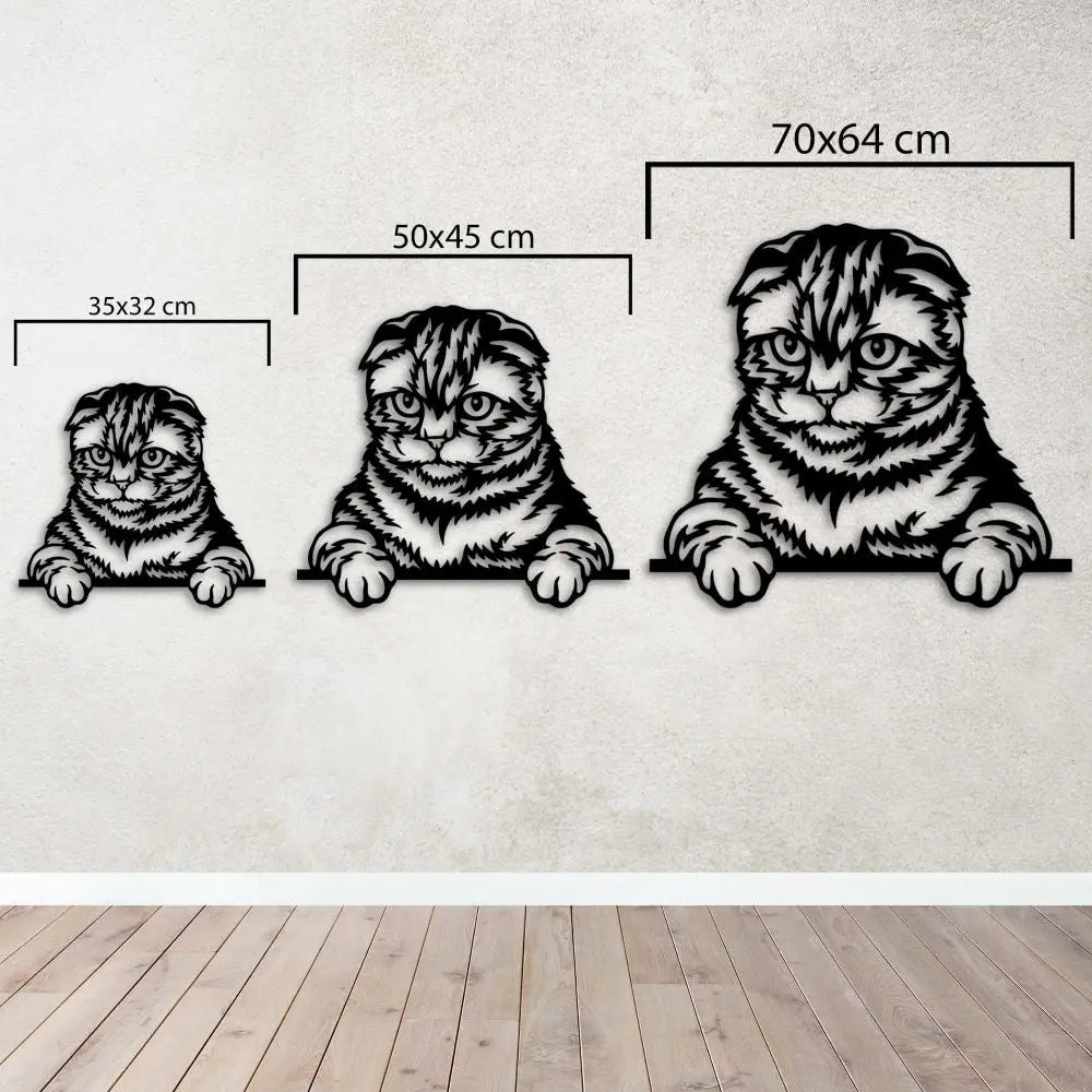 Meraklı Kedi Metal Duvar Dekoru Laser Artique