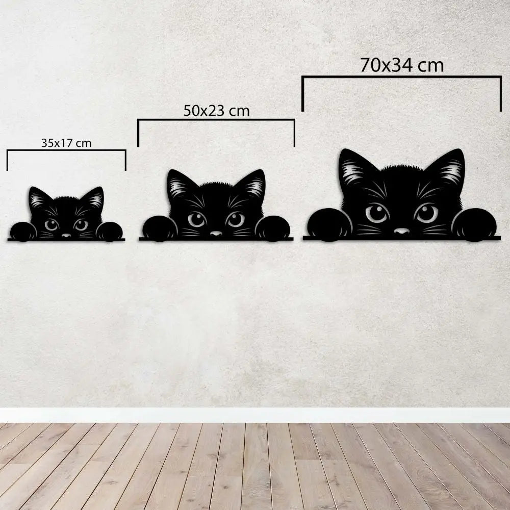 Meraklı Bakışlar Kedi Metal Duvar Dekoru Laser Artique