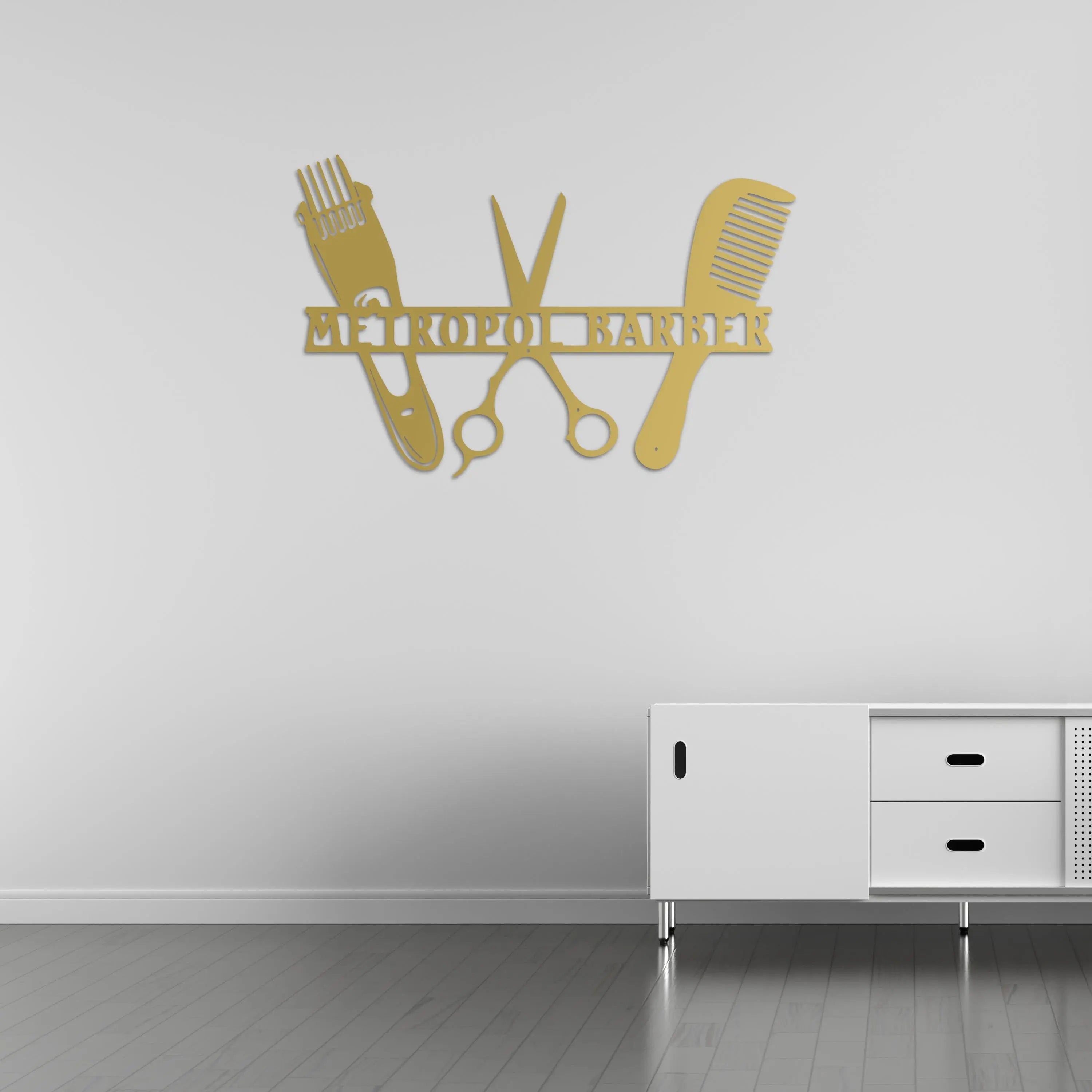 Özelleştirilebilir Berber Meslek Metal Duvar Dekoru Laser Artique