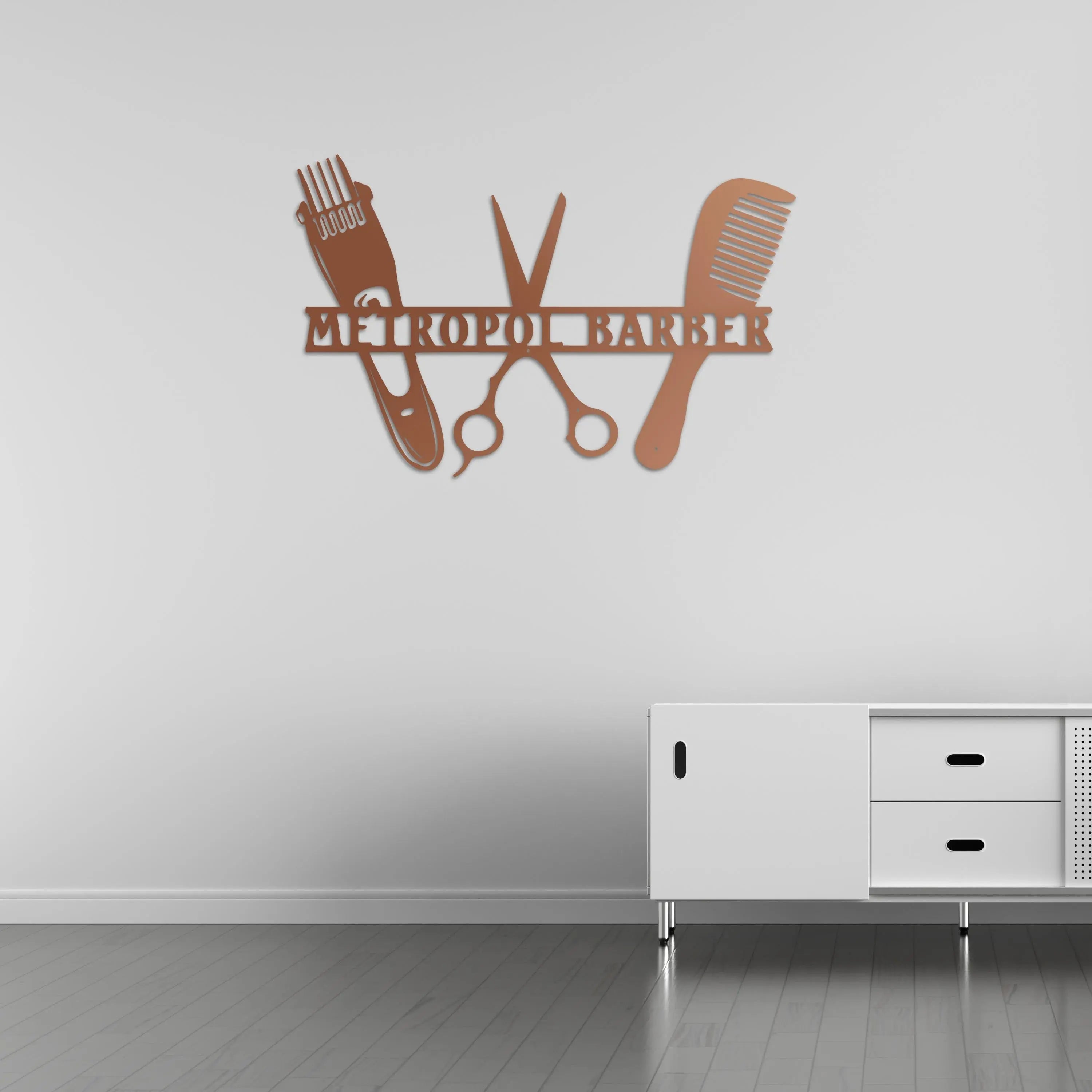 Özelleştirilebilir Berber Meslek Metal Duvar Dekoru Laser Artique