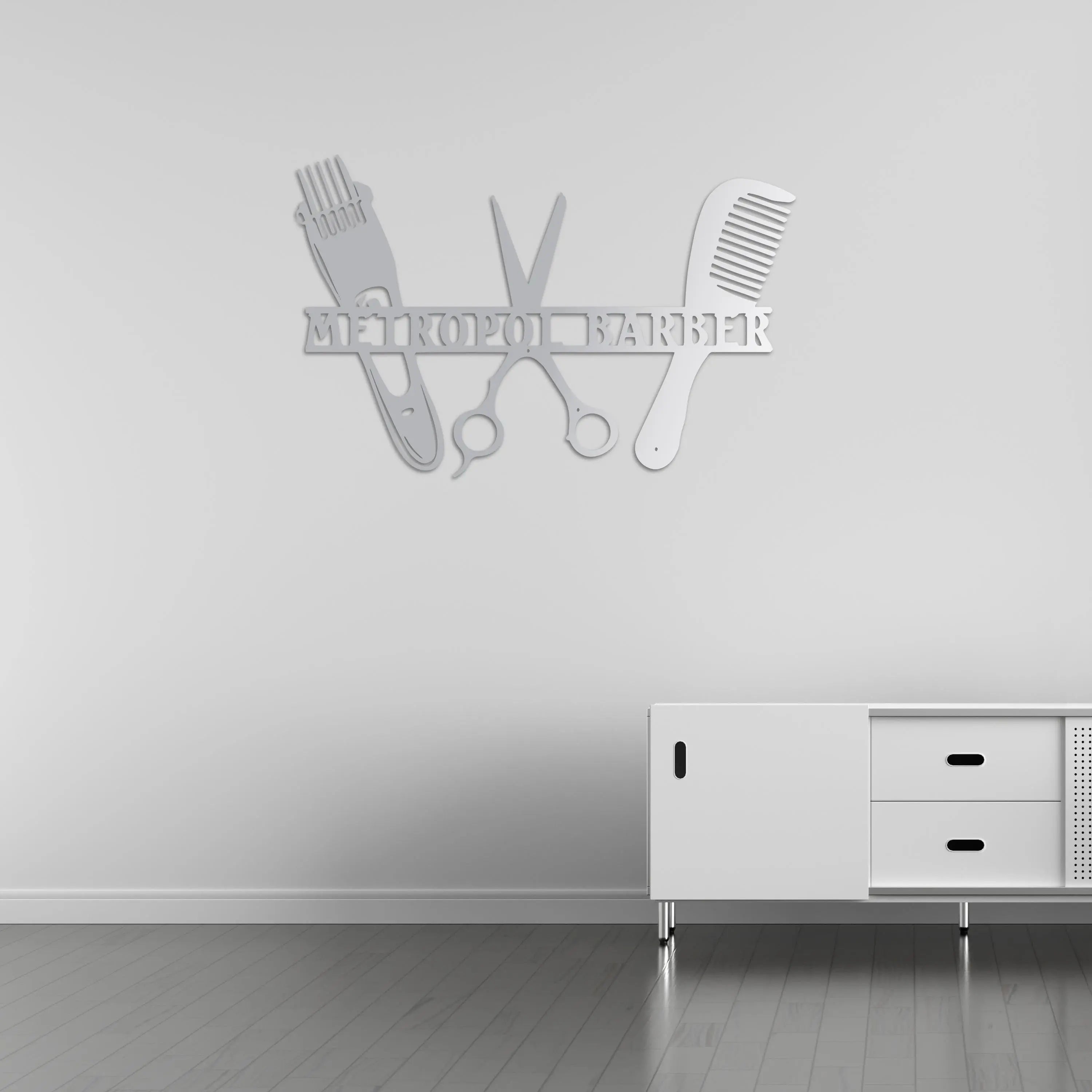 Özelleştirilebilir Berber Meslek Metal Duvar Dekoru Laser Artique