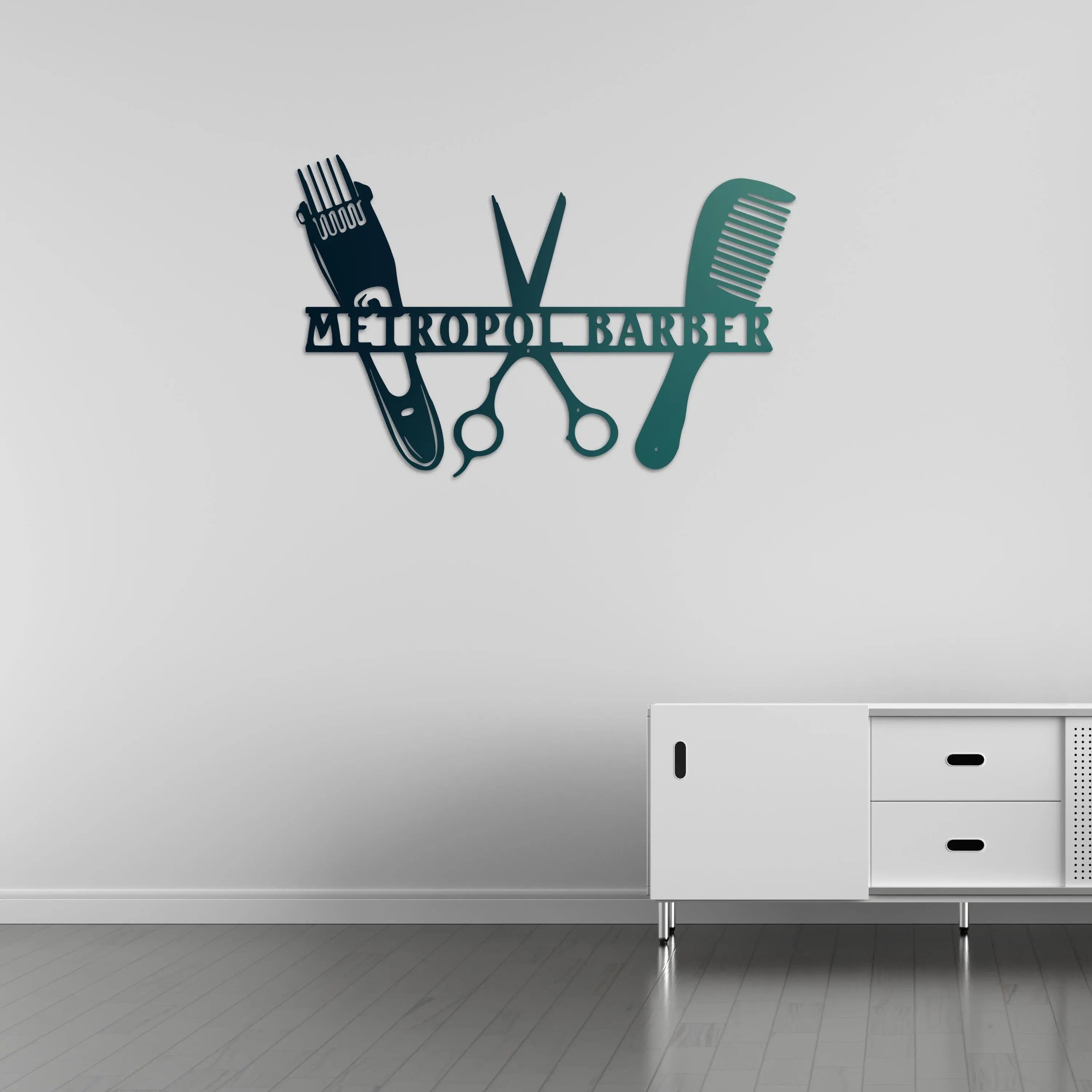 Özelleştirilebilir Berber Meslek Metal Duvar Dekoru Laser Artique