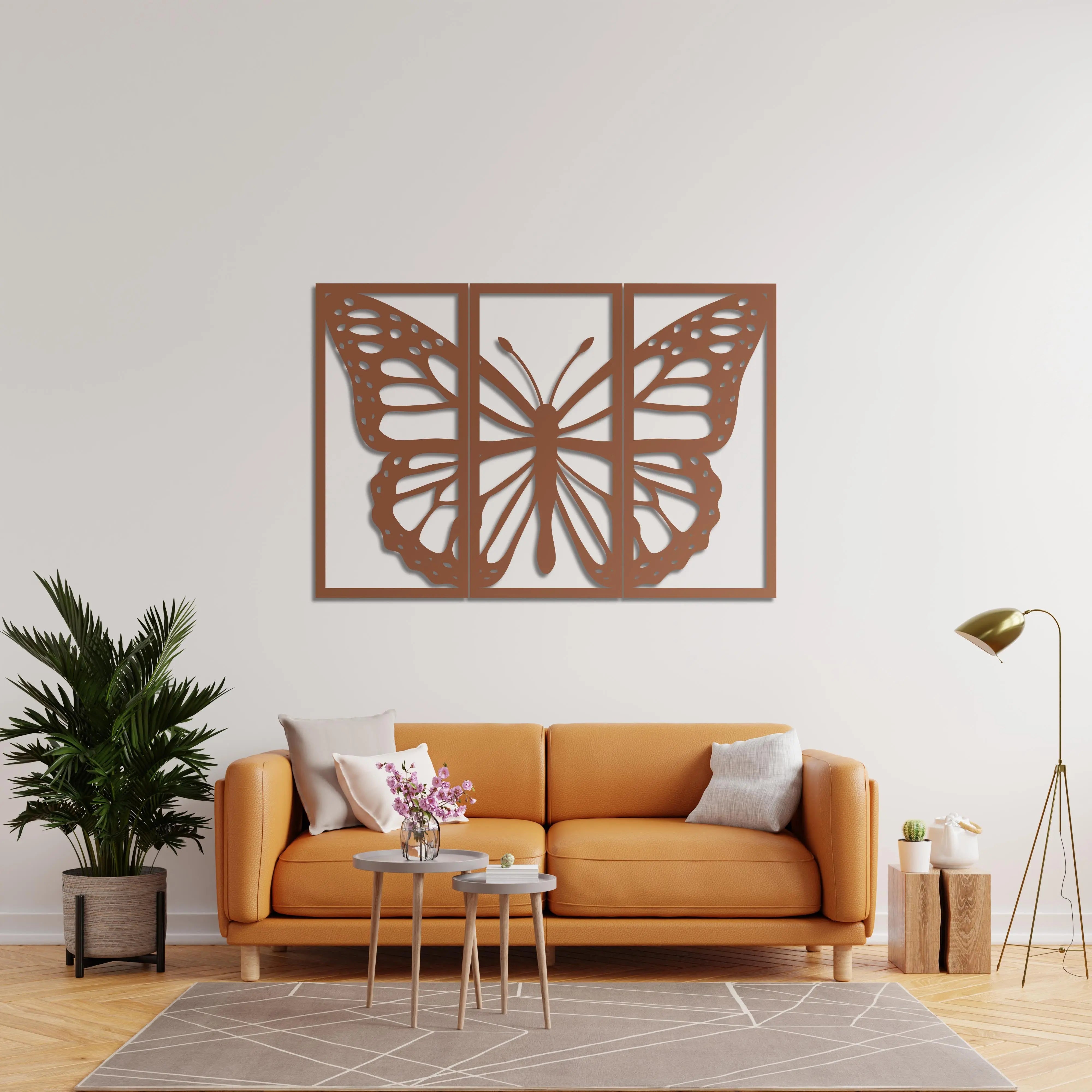 Monark Zarafeti Üç Parçalı Kelebek Metal Duvar Dekoru Laser Artique