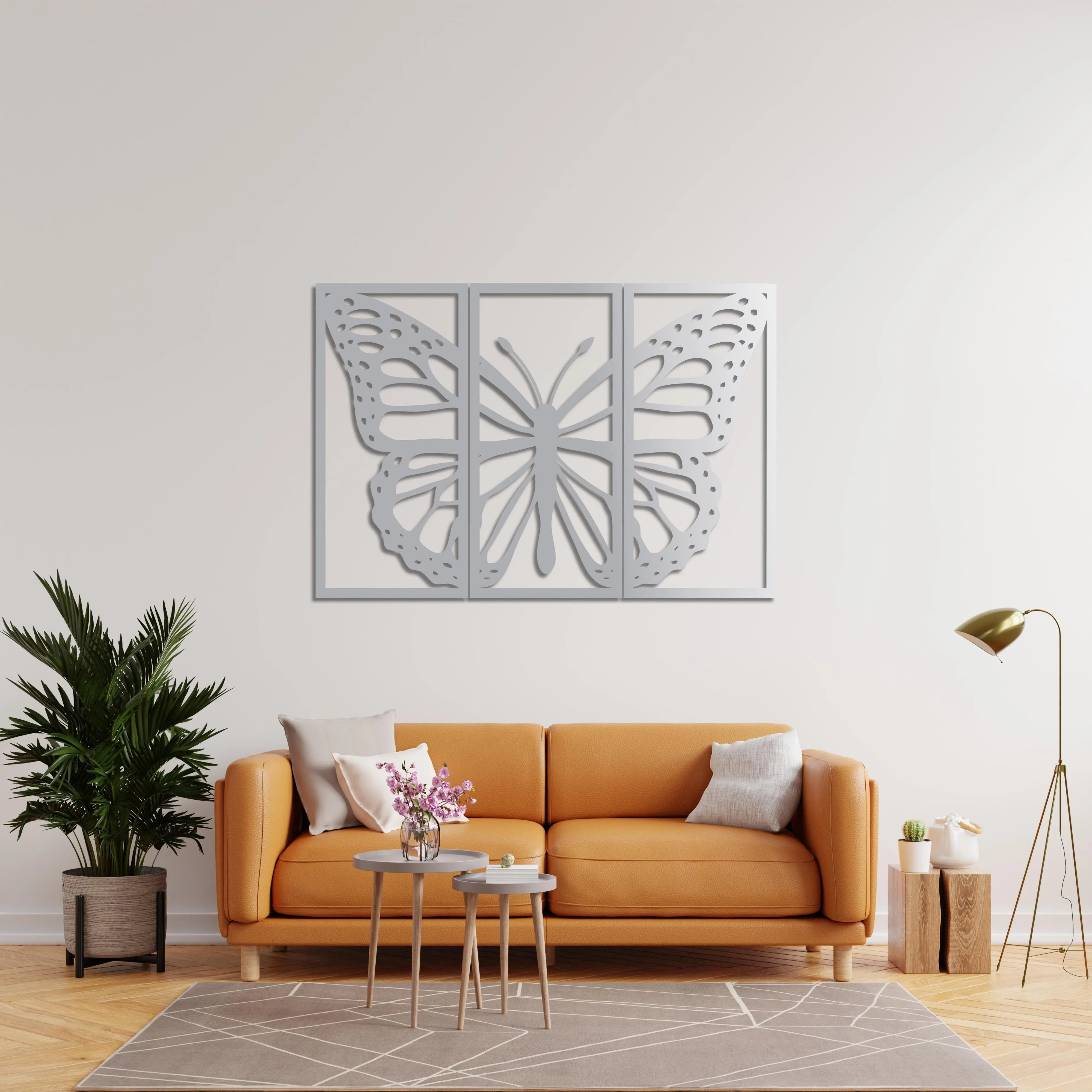 Monark Zarafeti Üç Parçalı Kelebek Metal Duvar Dekoru Laser Artique