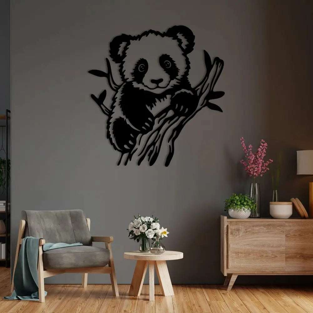 Neşeli Yoldaş: Panda Metal Duvar Dekoru Laser Artique