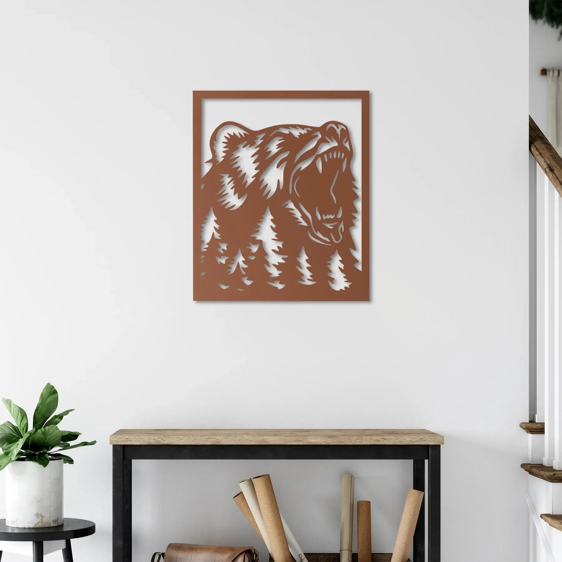 Ormanın Kükreyen Gücü Ayı Metal Duvar Dekoru Laser Artique