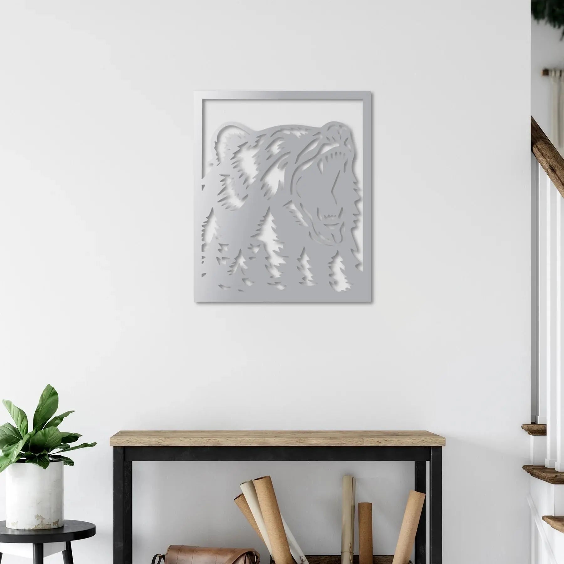 Ormanın Kükreyen Gücü Ayı Metal Duvar Dekoru Laser Artique