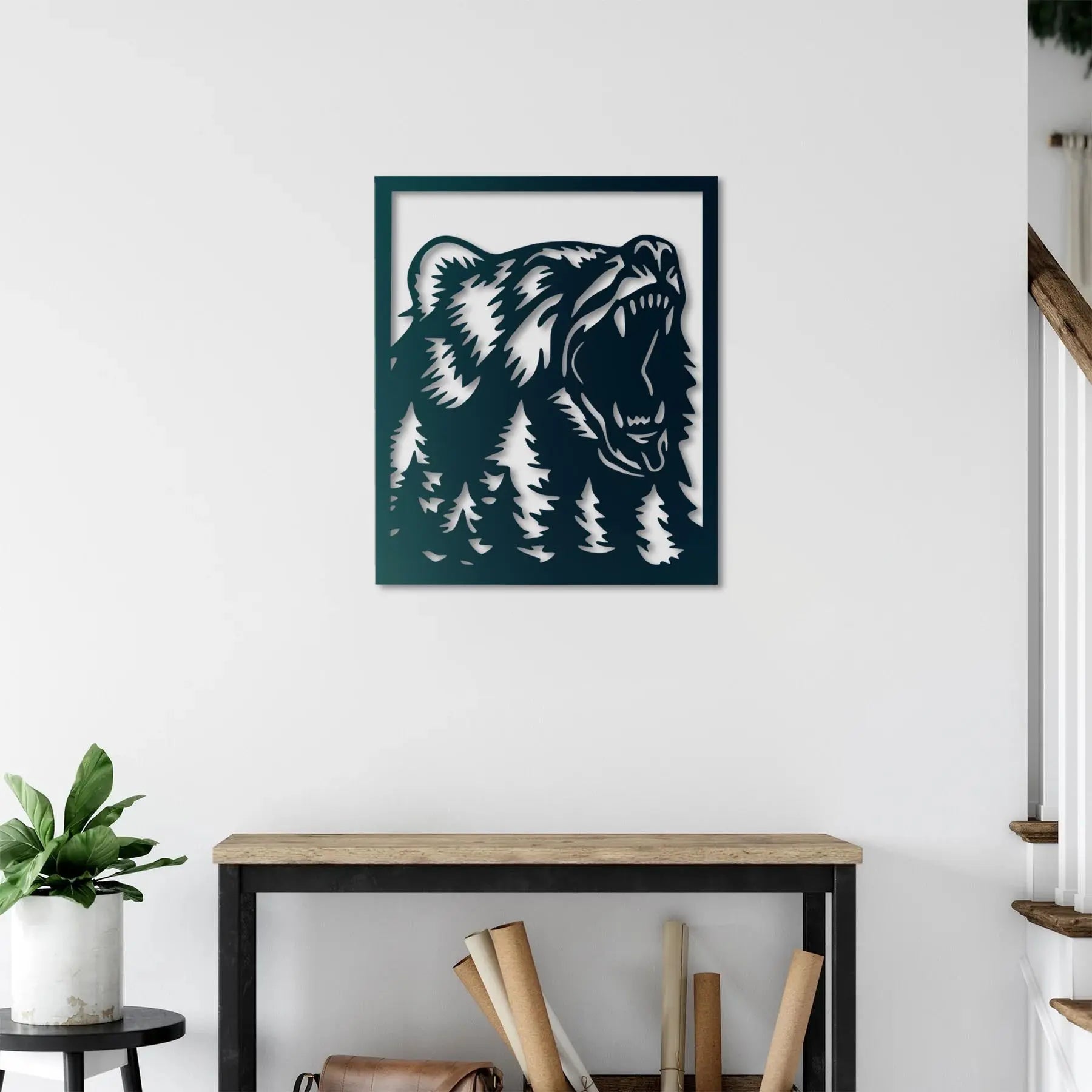 Ormanın Kükreyen Gücü Ayı Metal Duvar Dekoru Laser Artique