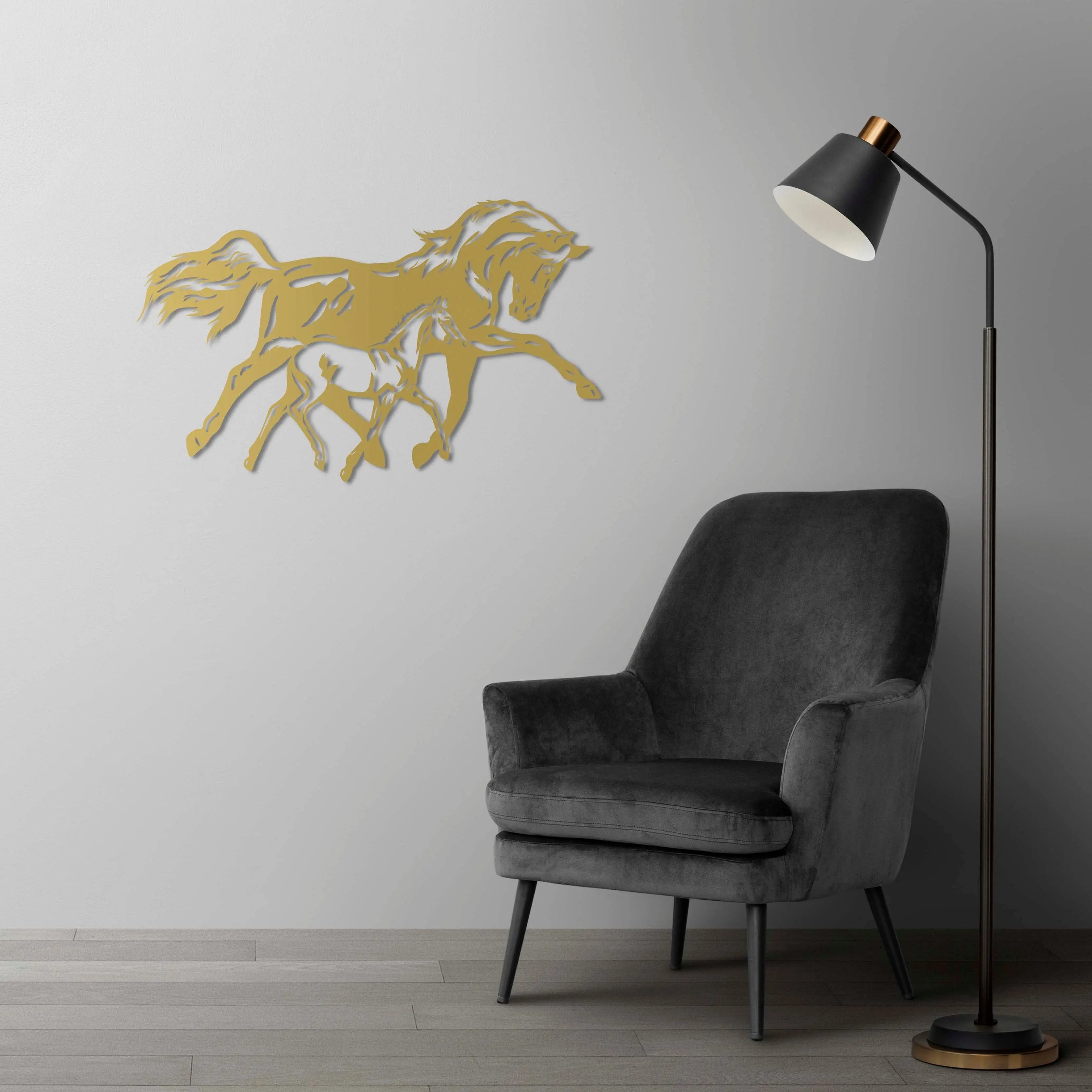 Özgürlüğün İzleri: Anne ve Yavrusu At Metal Duvar Dekoru Laser Artique