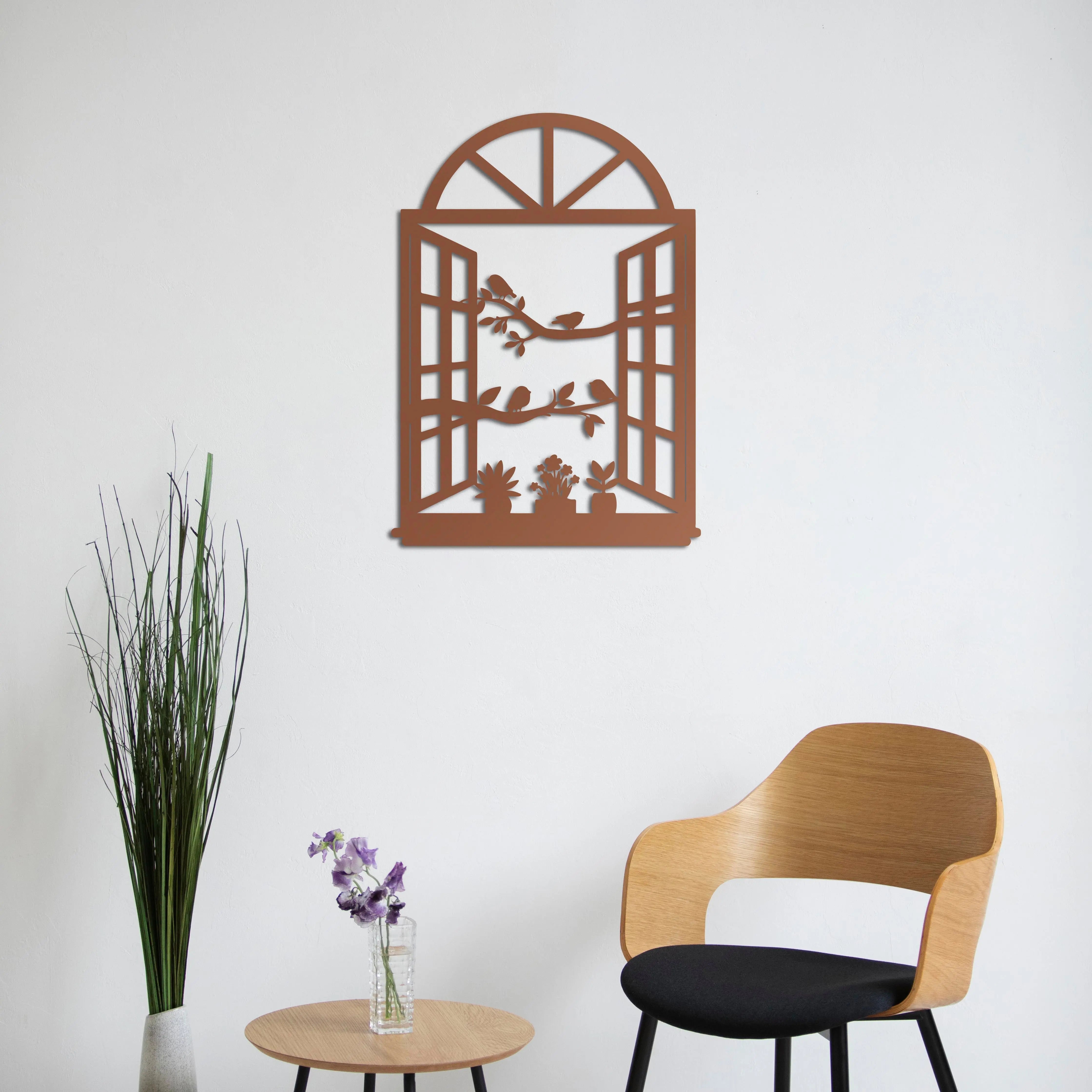 Penceredeki Kuşlar Metal Duvar Dekoru Laser Artique