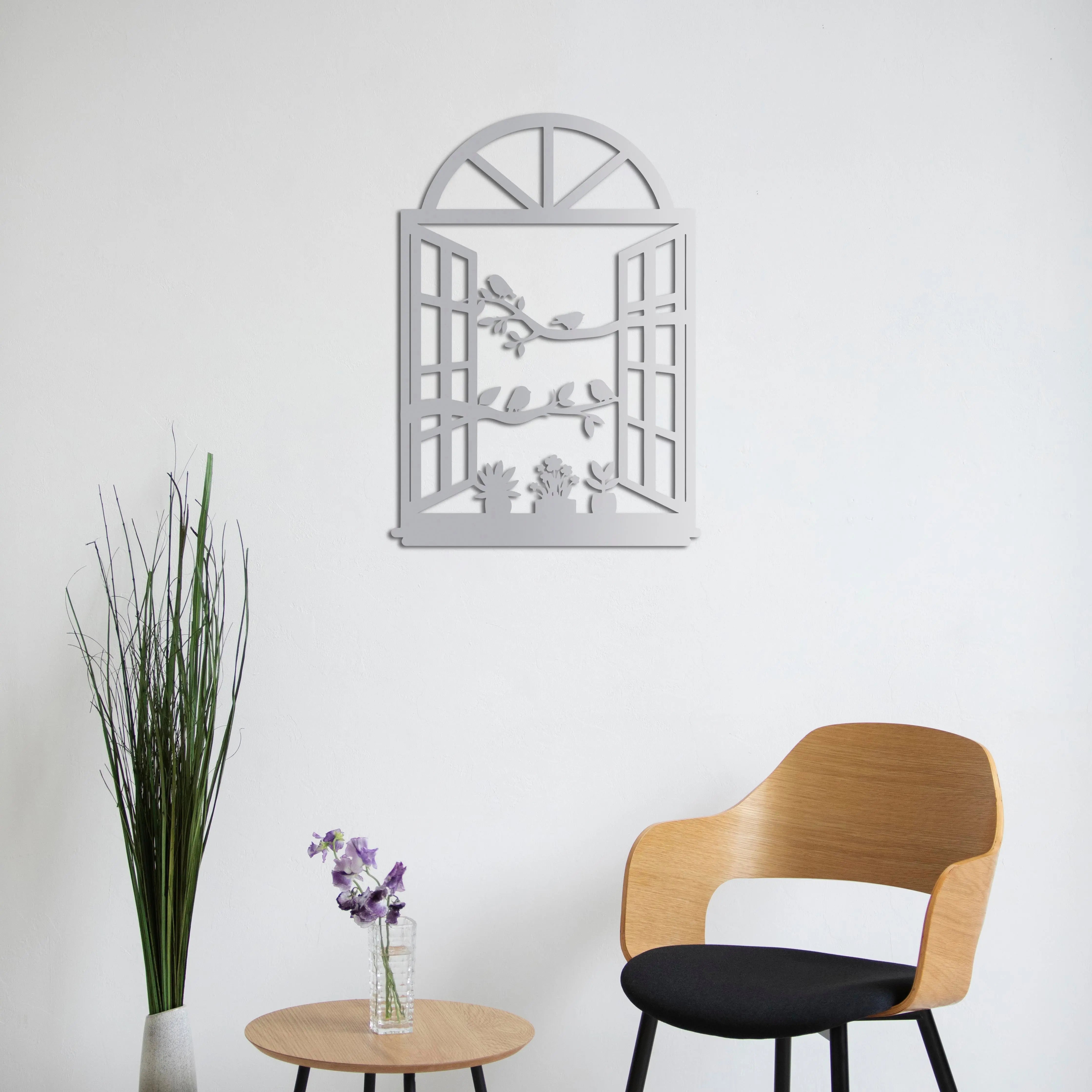 Penceredeki Kuşlar Metal Duvar Dekoru Laser Artique