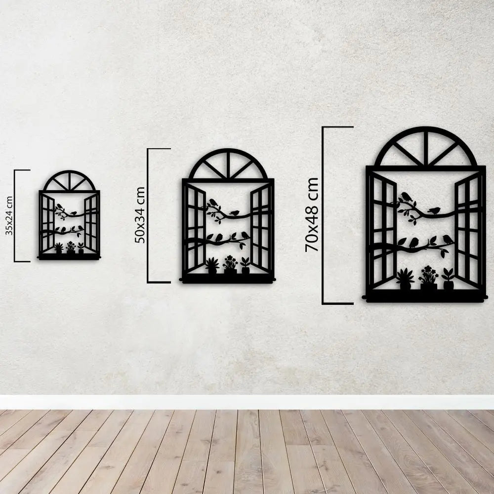 Penceredeki Kuşlar Metal Duvar Dekoru Laser Artique