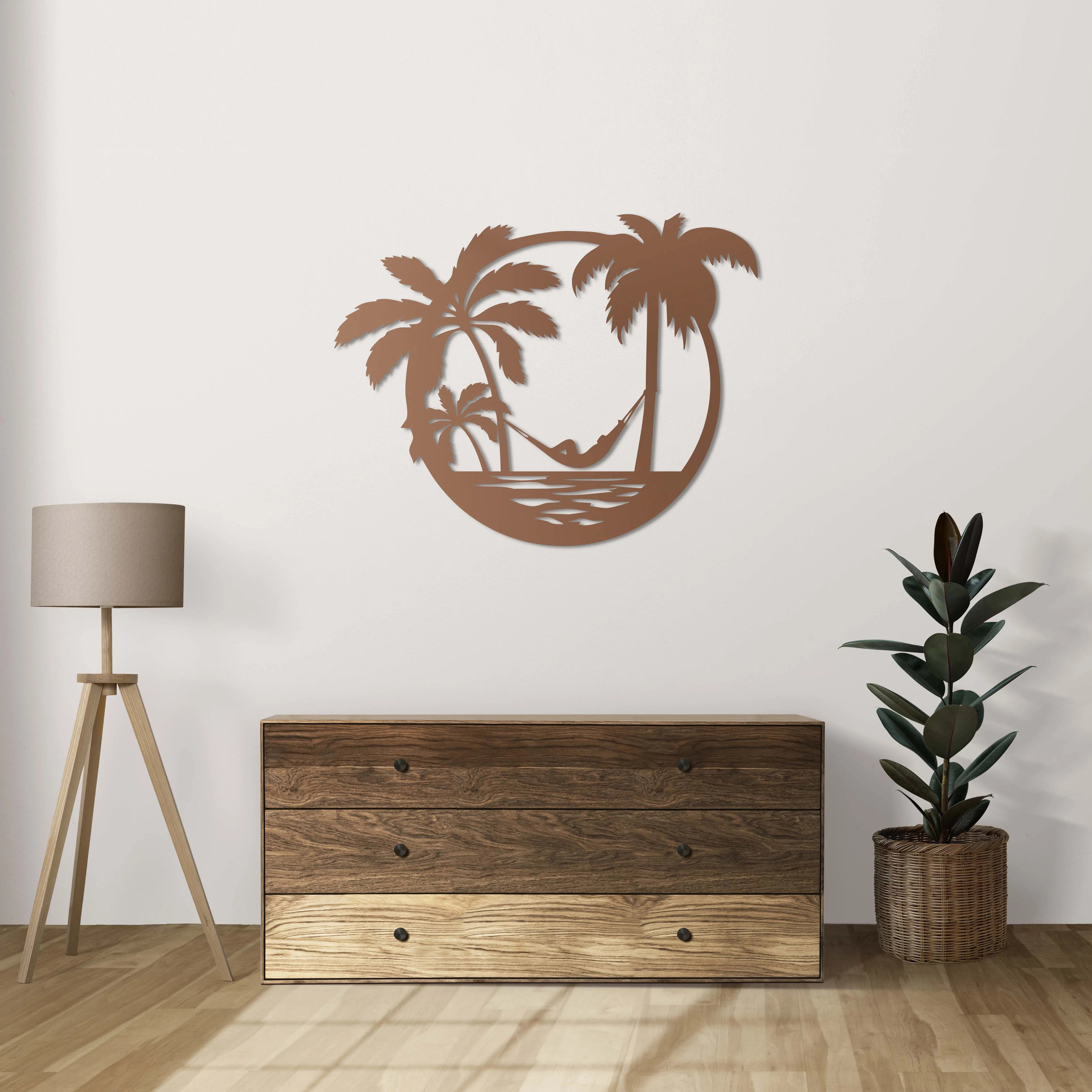 Palmiyeler Arasında Metal Duvar Dekoru Laser Artique