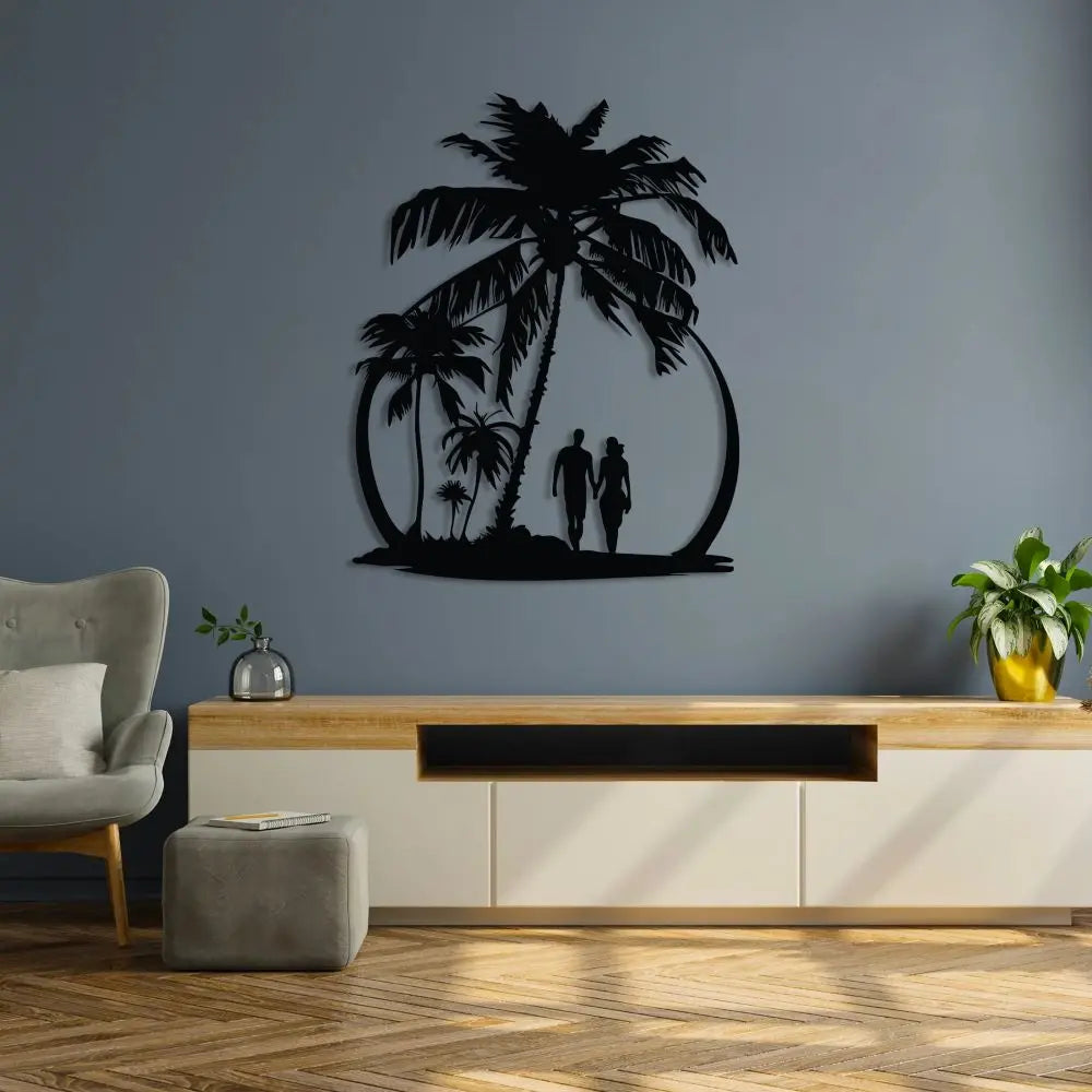 Sahilde Yürüyüş Metal Duvar Dekoru Laser Artique