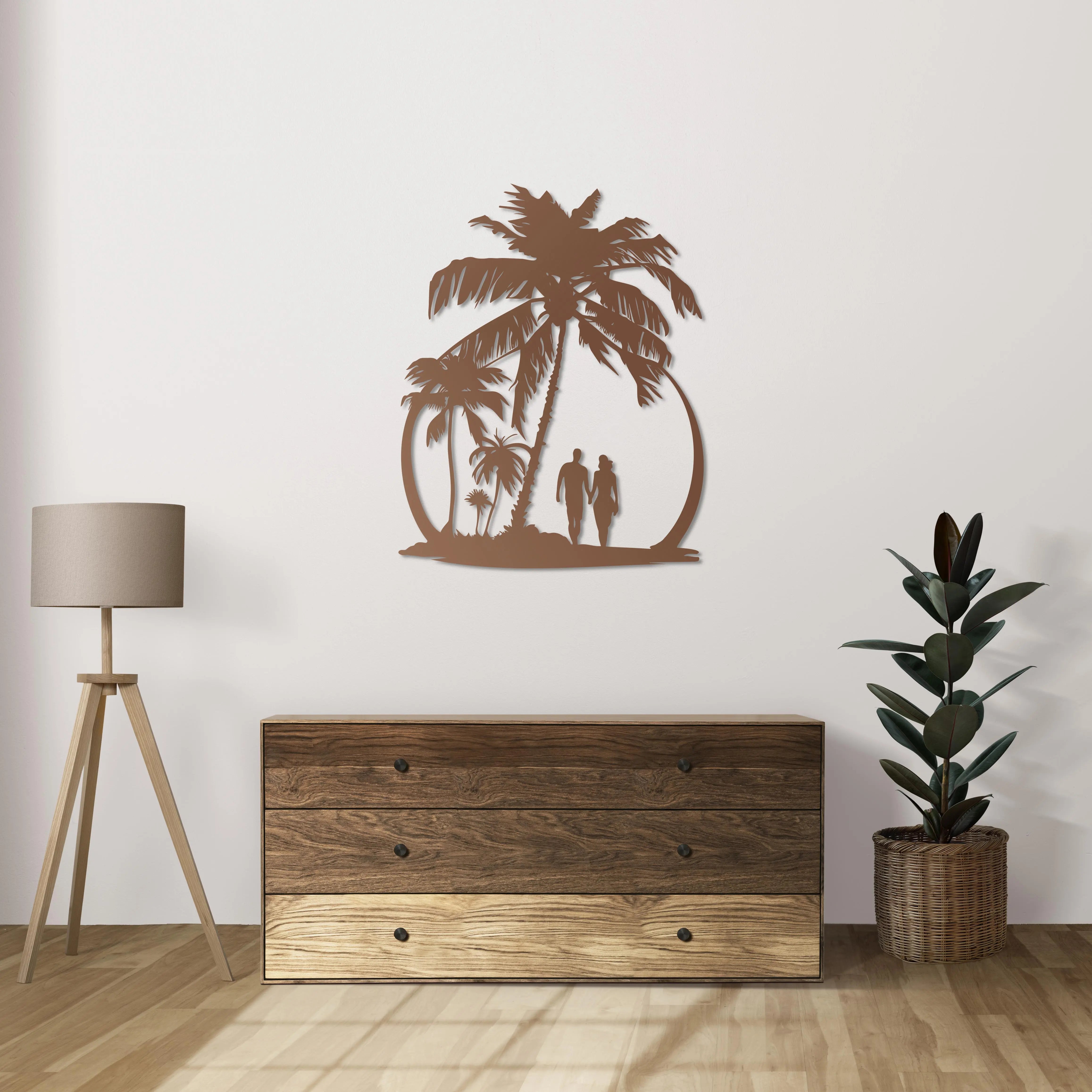 Sahilde Yürüyüş Metal Duvar Dekoru Laser Artique