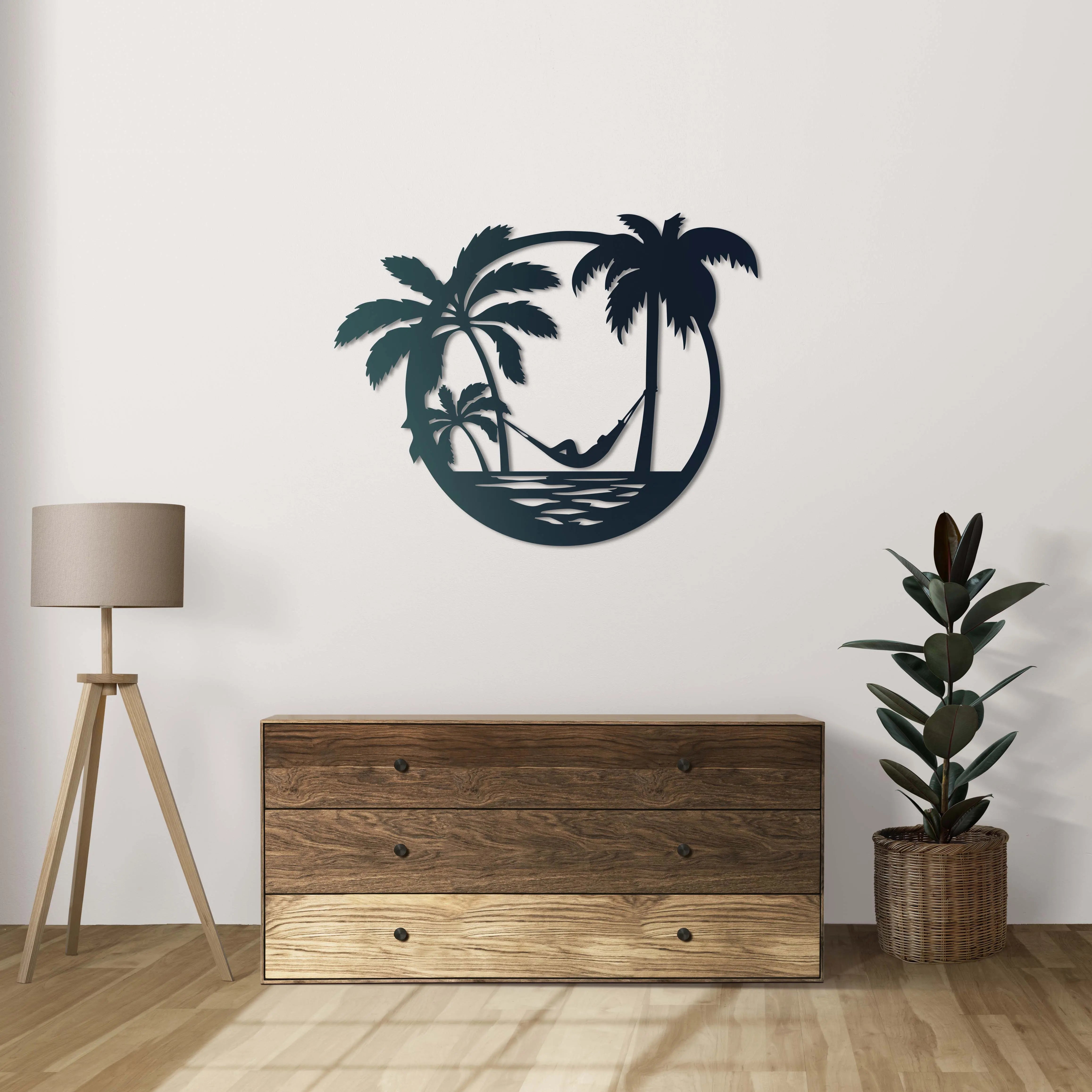 Palmiyeler Arasında Metal Duvar Dekoru Laser Artique