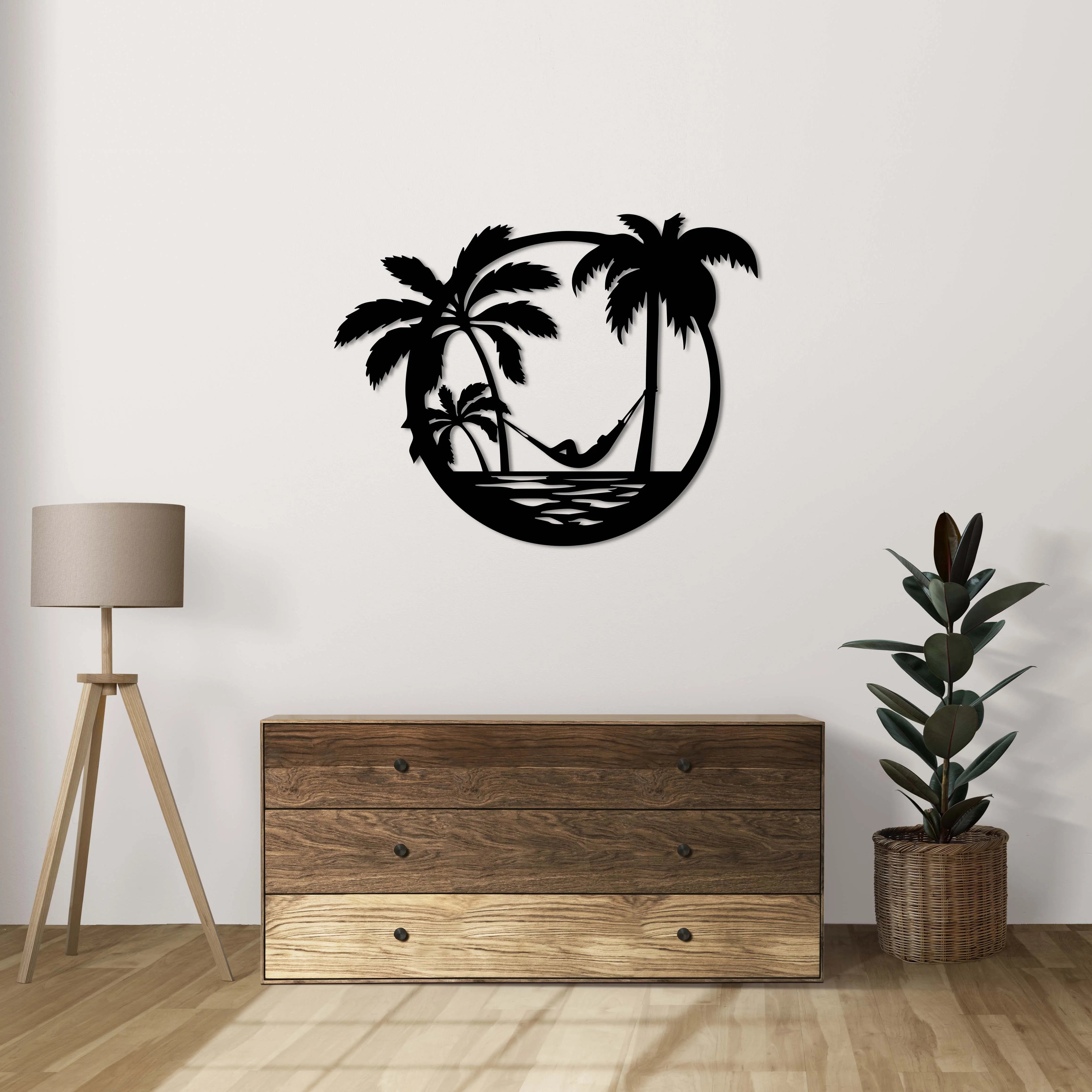 Palmiyeler Arasında Metal Duvar Dekoru Laser Artique