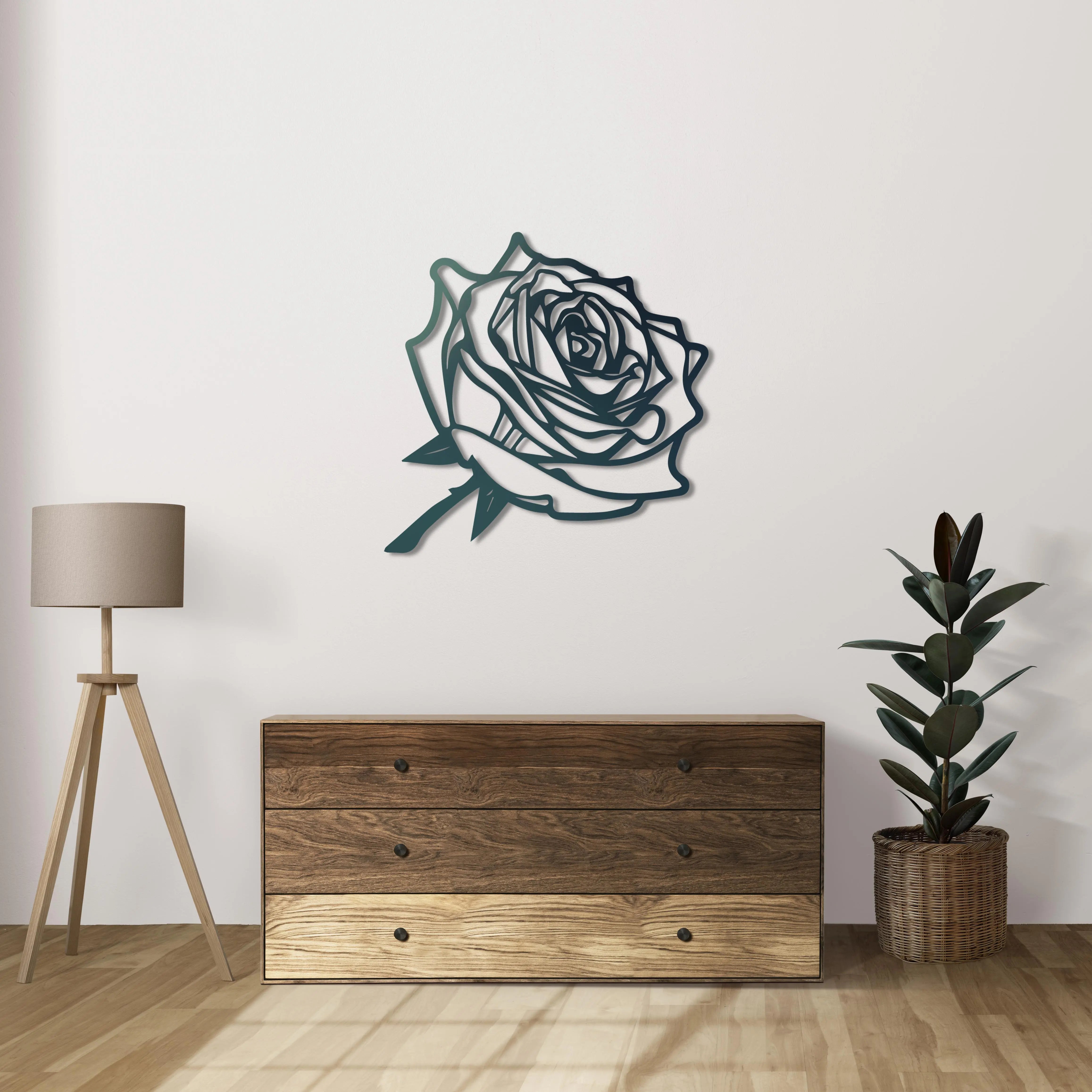 Siyah Gül Metal Duvar Dekoru Laser Artique