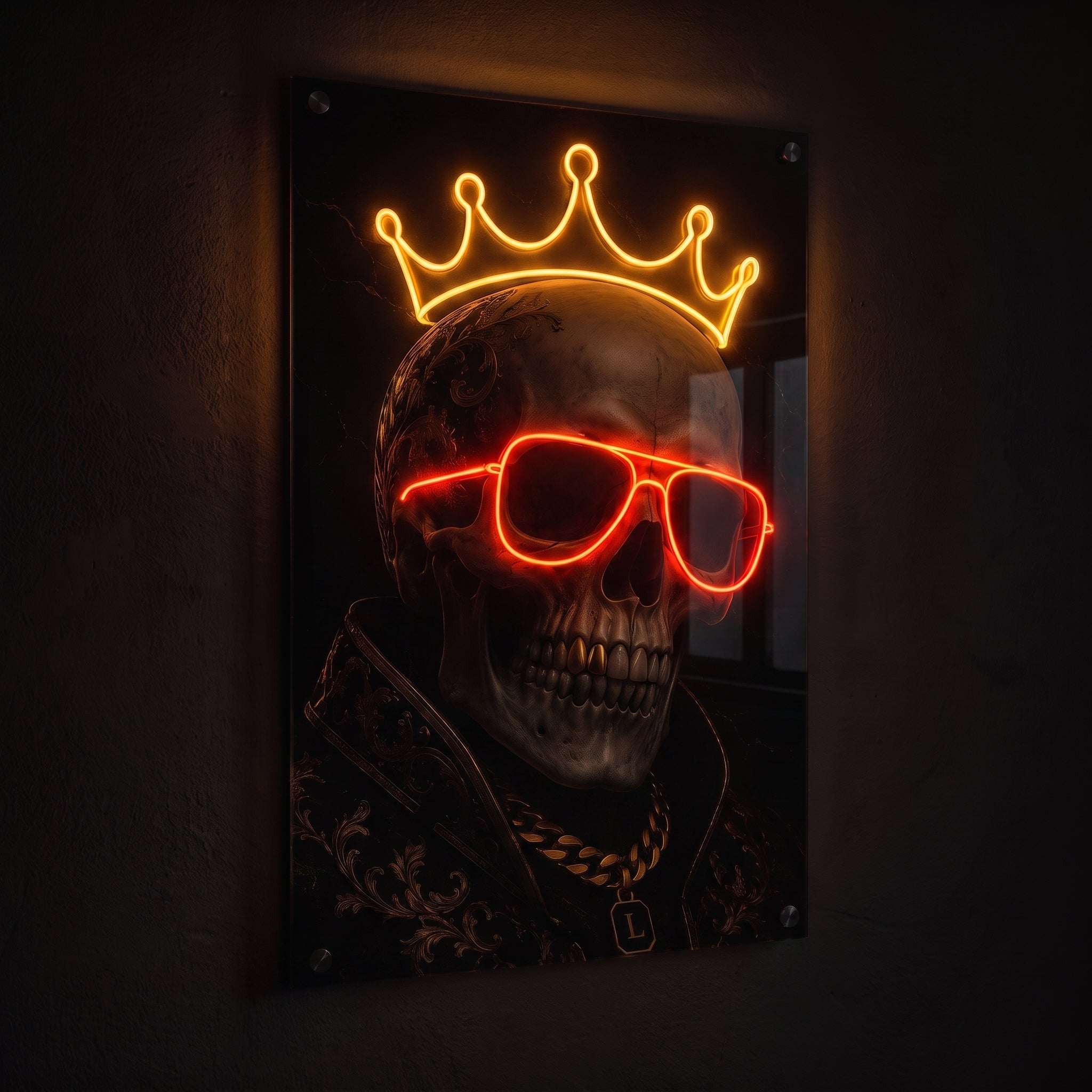 Skull King – Taçlı Kuru Kafa Neon LED Tablo