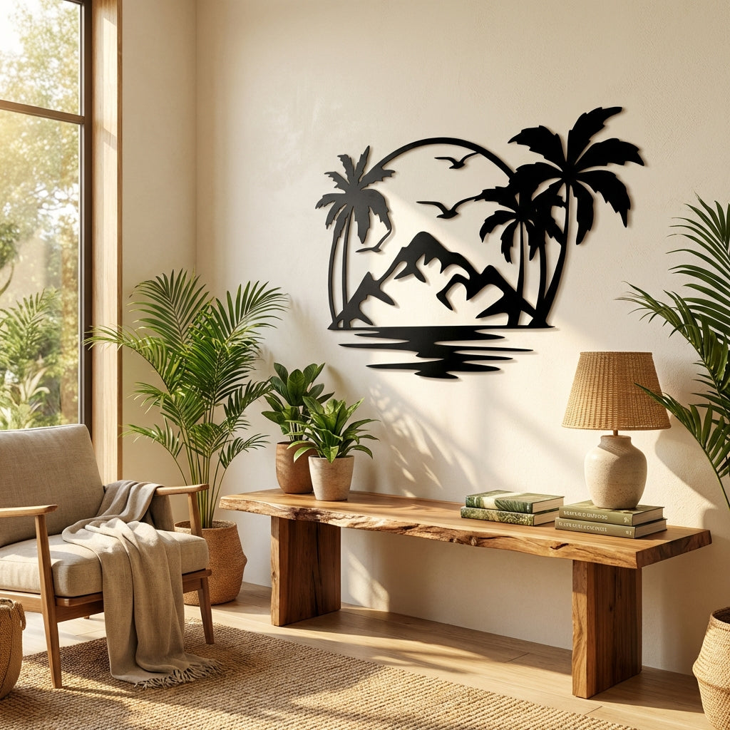 Tropik Manzara Metal Duvar Dekoru