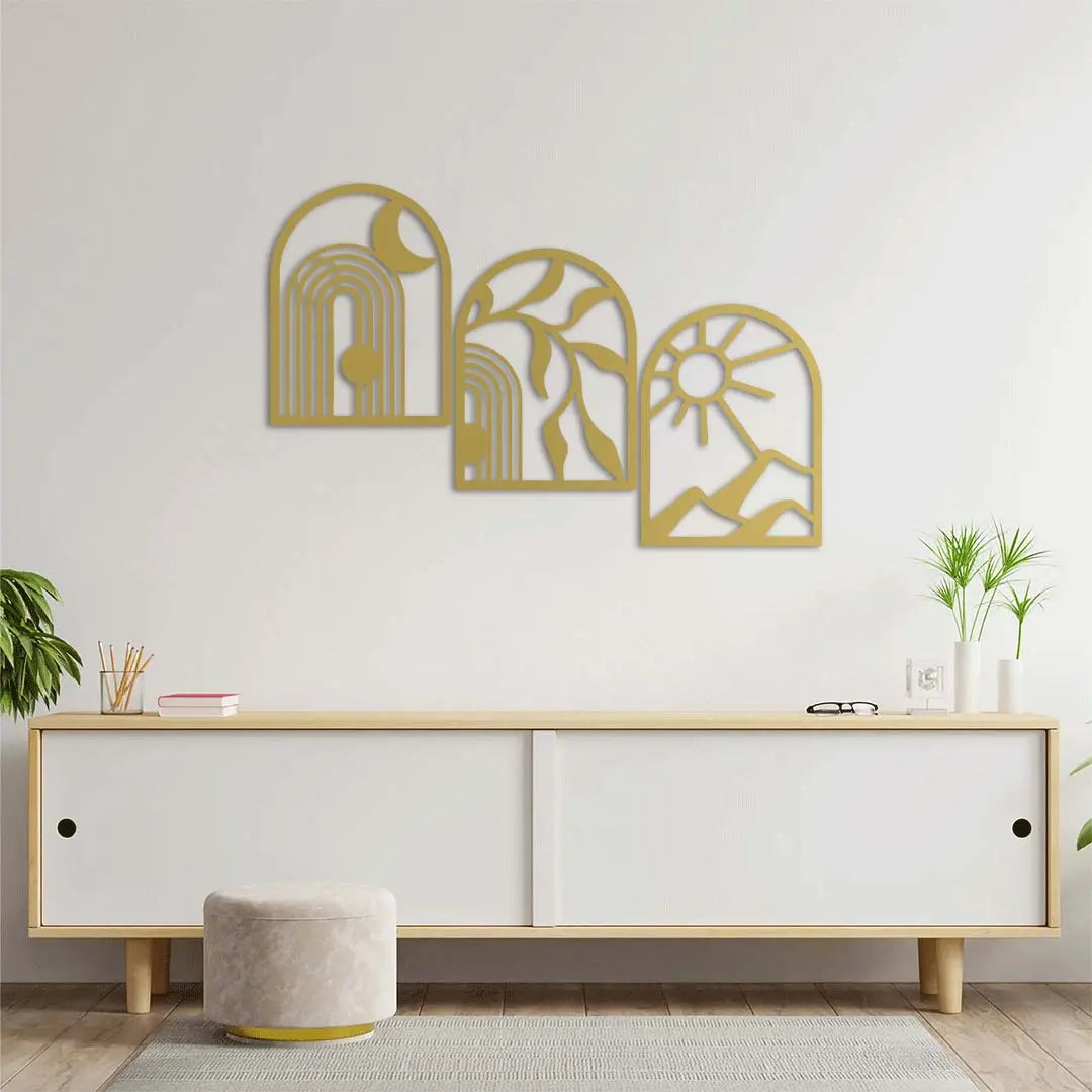 Ritmin Üç Hâli: Ay, Doğa, Güneş Metal Duvar Dekoru Laser Artique