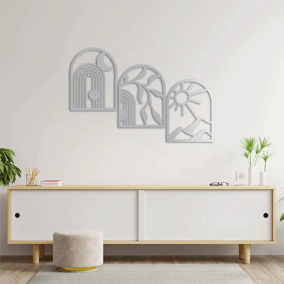 Ritmin Üç Hâli: Ay, Doğa, Güneş Metal Duvar Dekoru Laser Artique