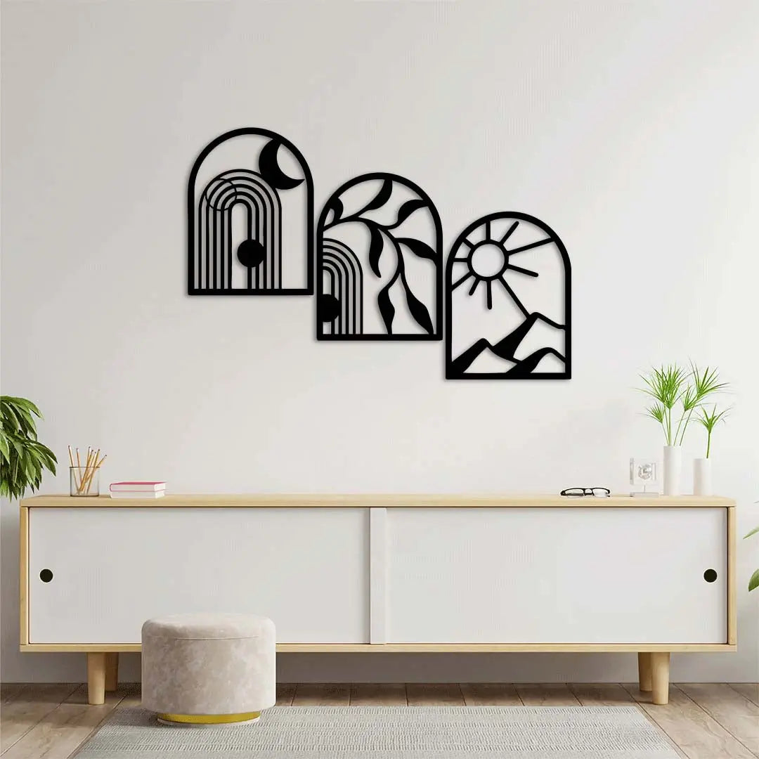 Ritmin Üç Hâli: Ay, Doğa, Güneş Metal Duvar Dekoru Laser Artique