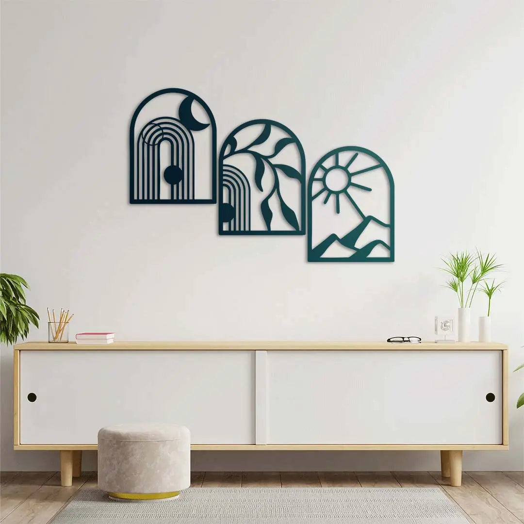 Ritmin Üç Hâli: Ay, Doğa, Güneş Metal Duvar Dekoru Laser Artique