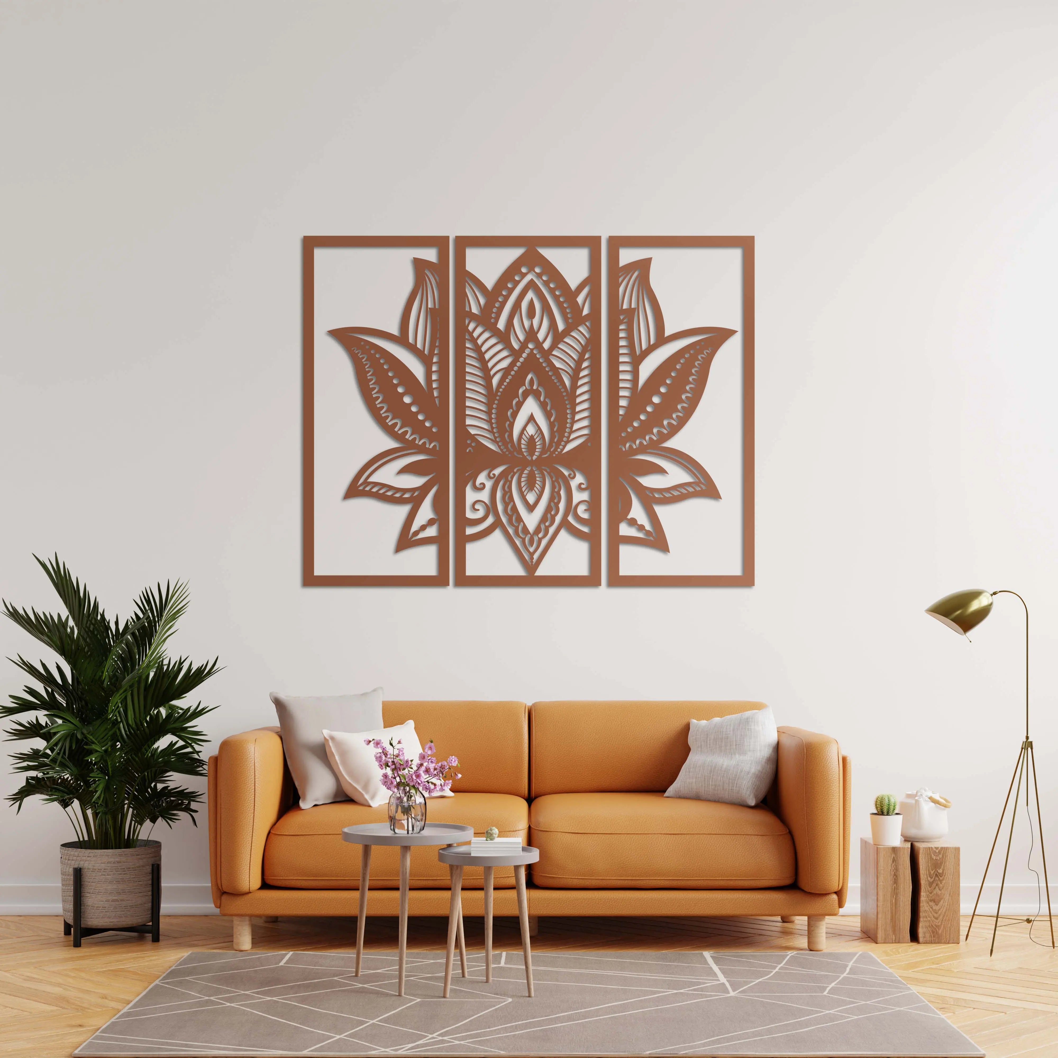 Üç Parça Lotus Metal Duvar Dekoru Laser Artique