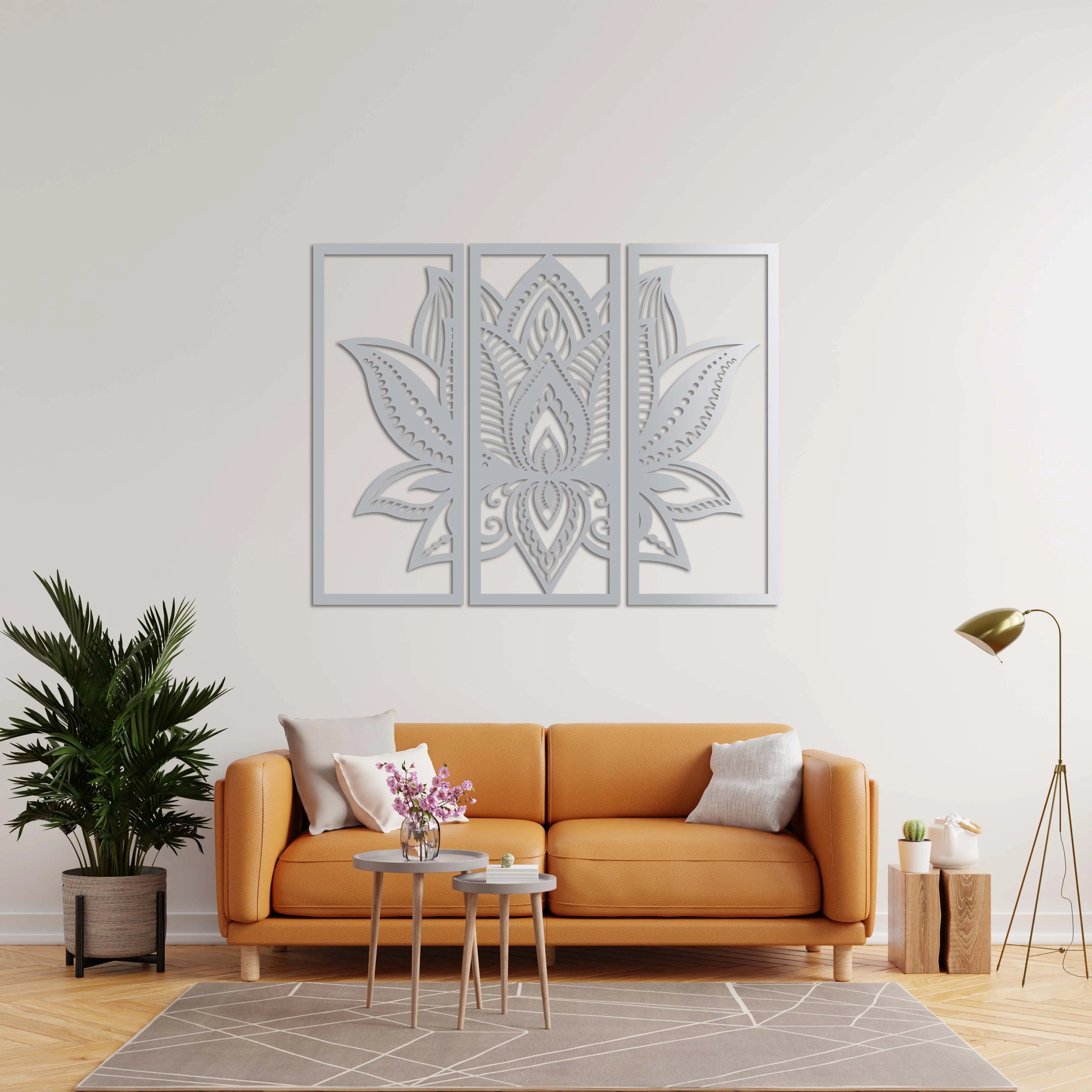 Üç Parça Lotus Metal Duvar Dekoru Laser Artique