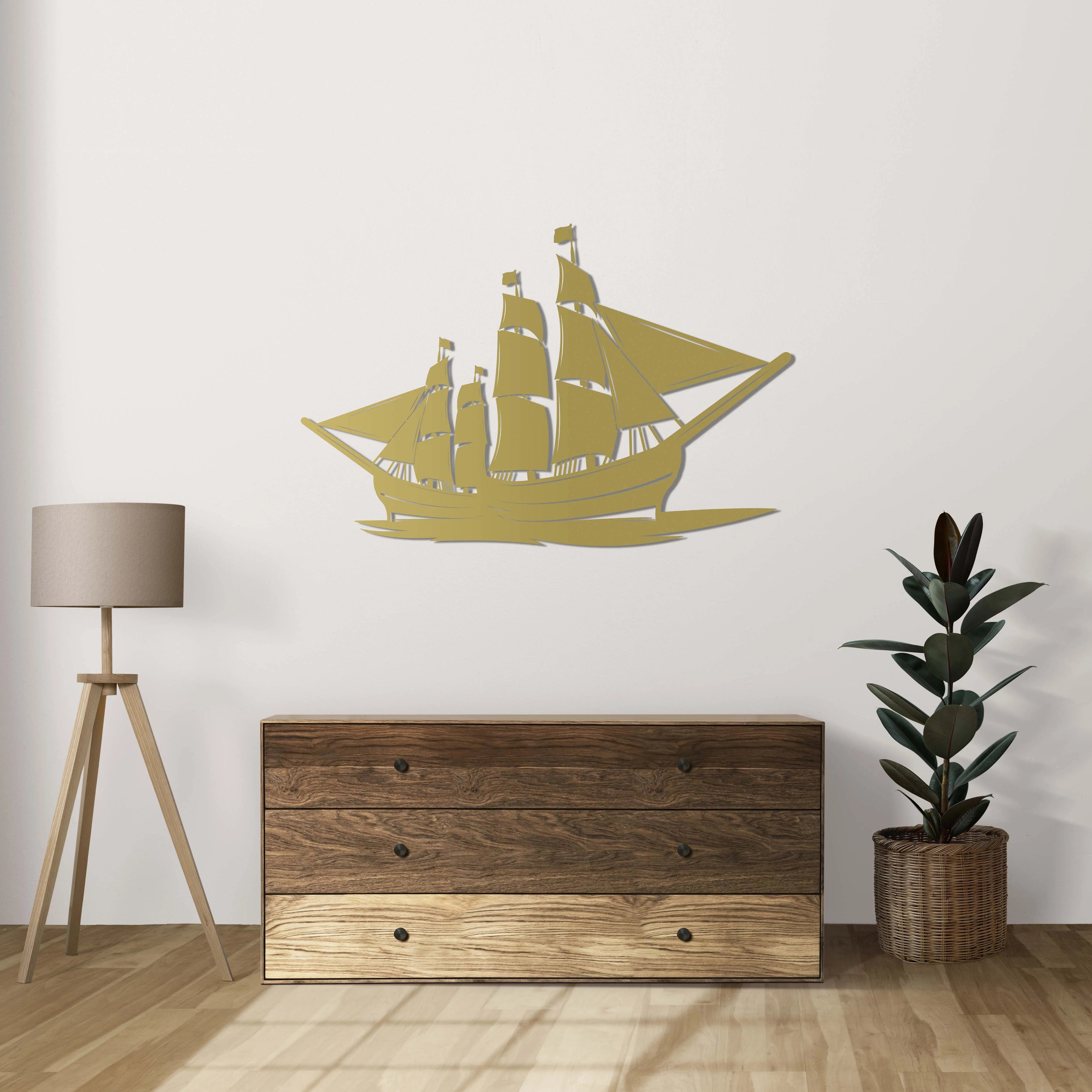 Uzak Diyarlar Yelkenlisi Metal Duvar Dekoru Laser Artique