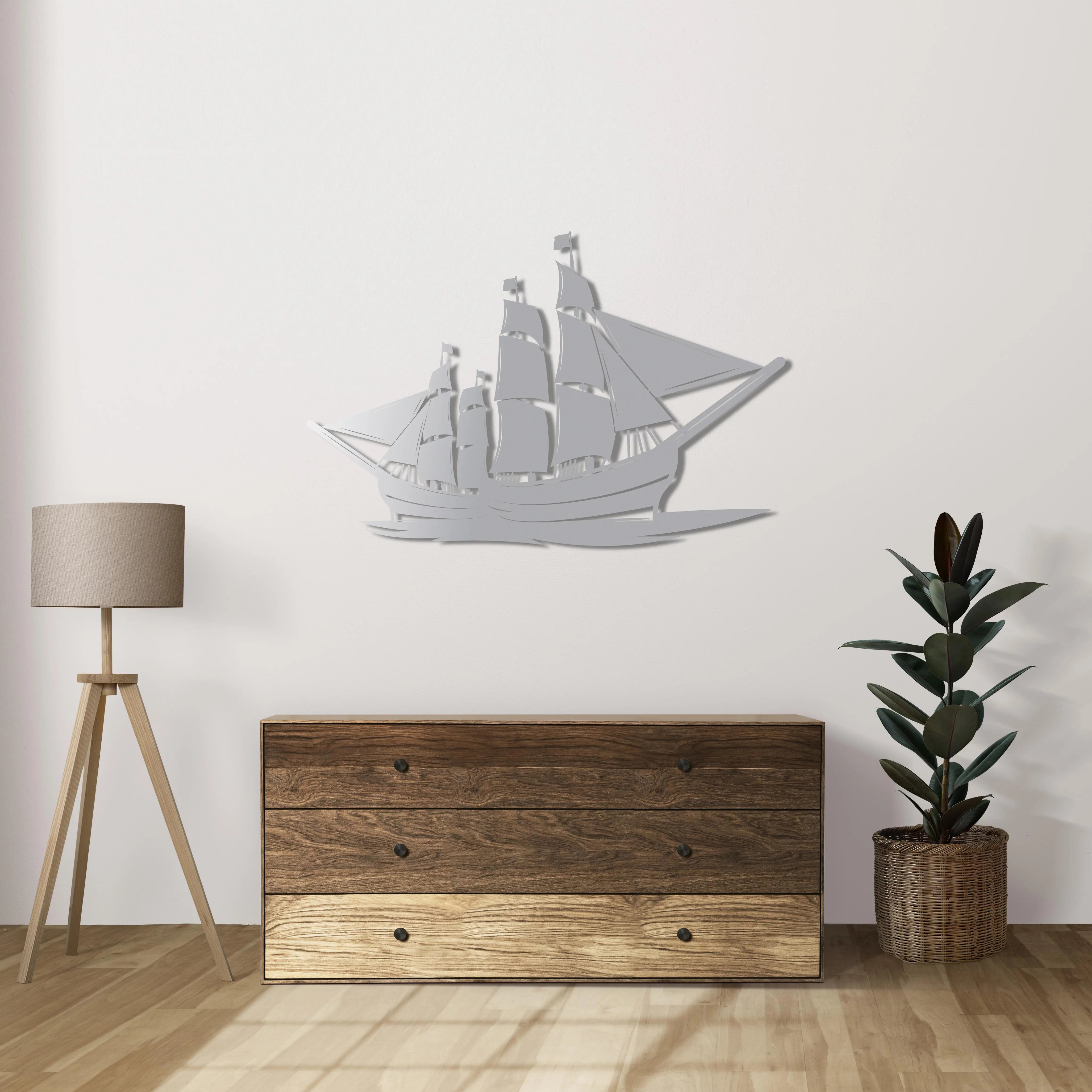 Uzak Diyarlar Yelkenlisi Metal Duvar Dekoru Laser Artique