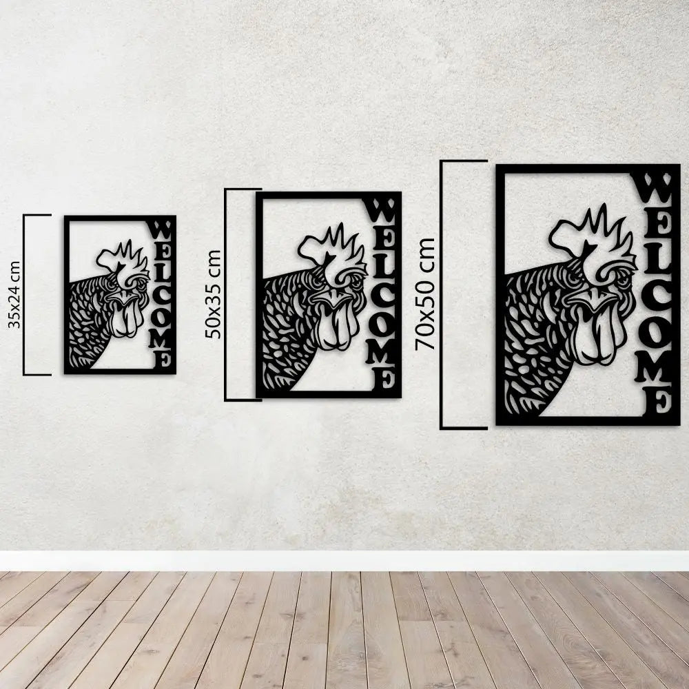 Hoş Geldin Horoz Metal Duvar Dekoru Laser Artique