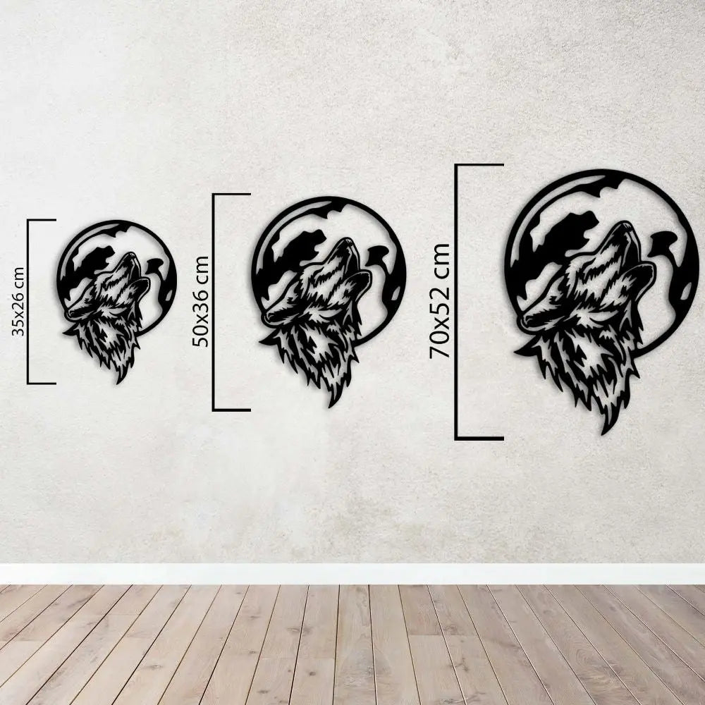 Ay Işığında Kurt Metal Duvar Dekoru Laser Artique