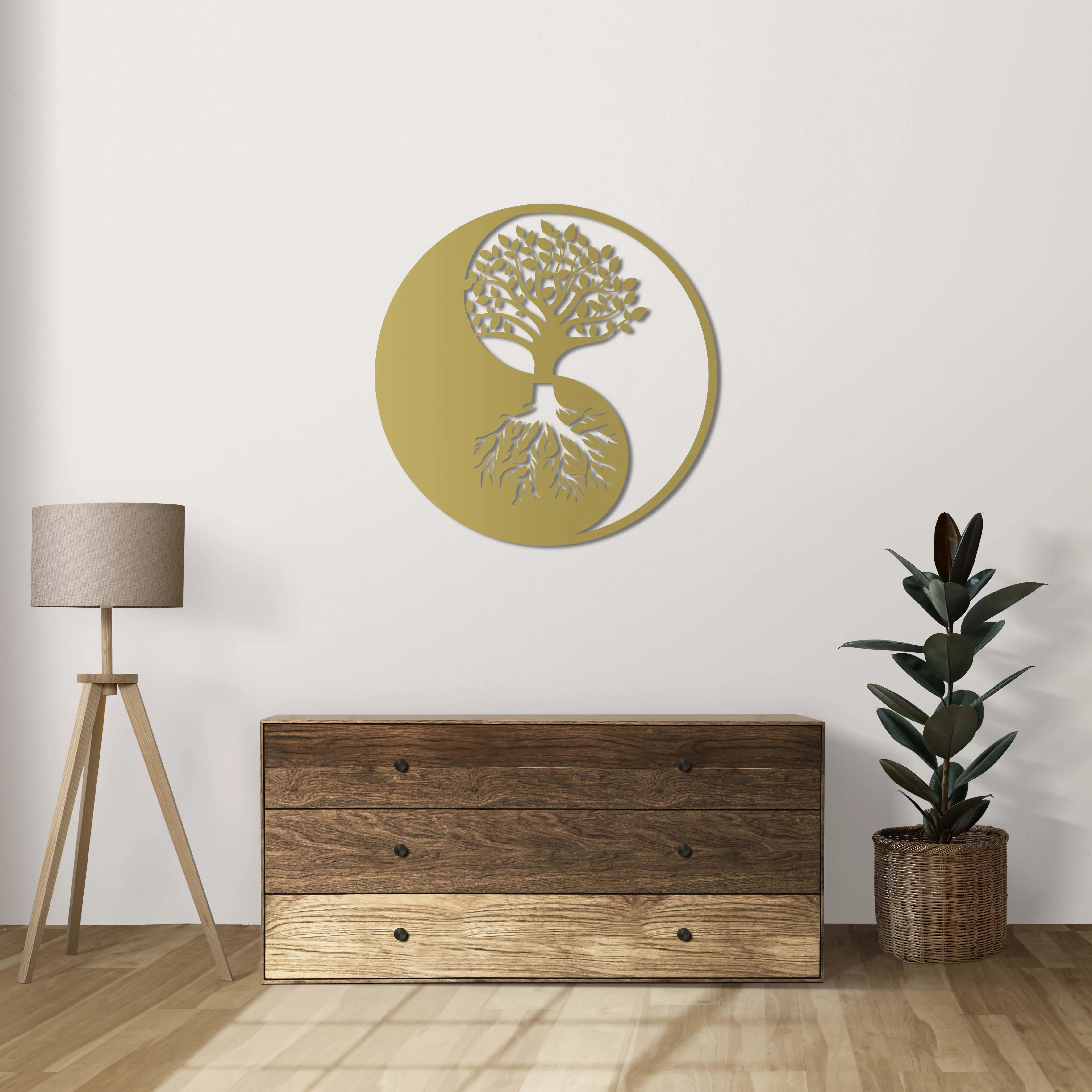 Yin Yang Yaşam Ağacı Metal Duvar Dekoru Laser Artique