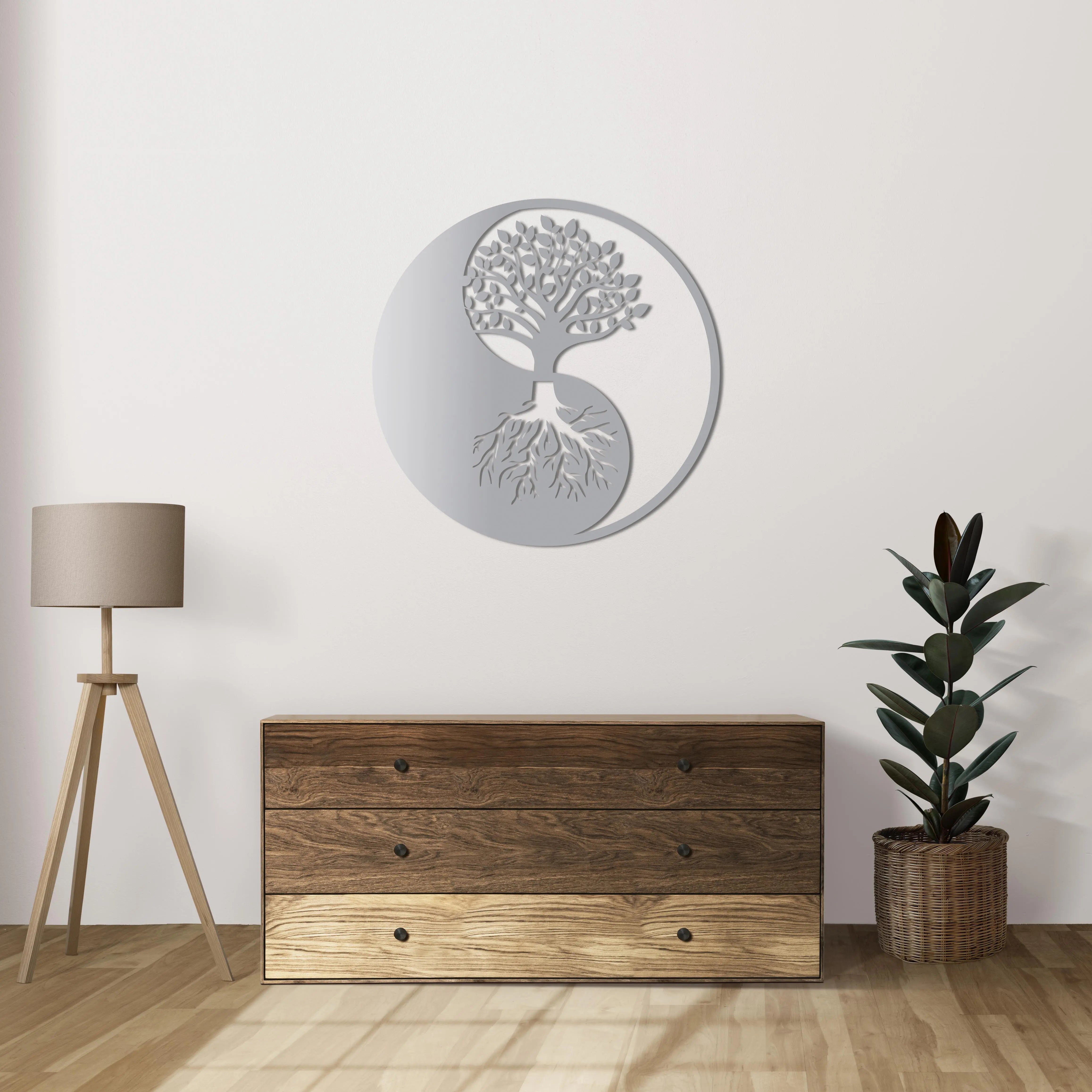 Yin Yang Yaşam Ağacı Metal Duvar Dekoru Laser Artique