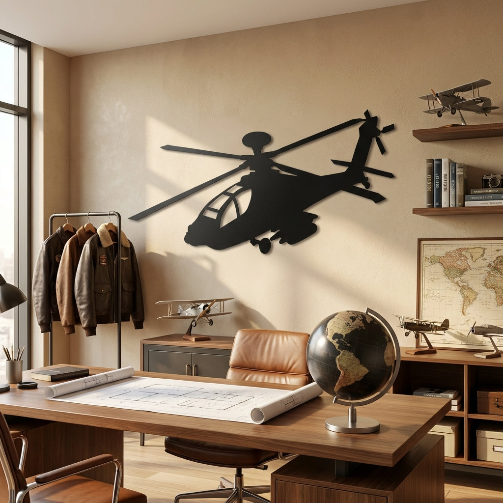 AH-64 Apache Longbow – Helikopter Metal Duvar Dekoru