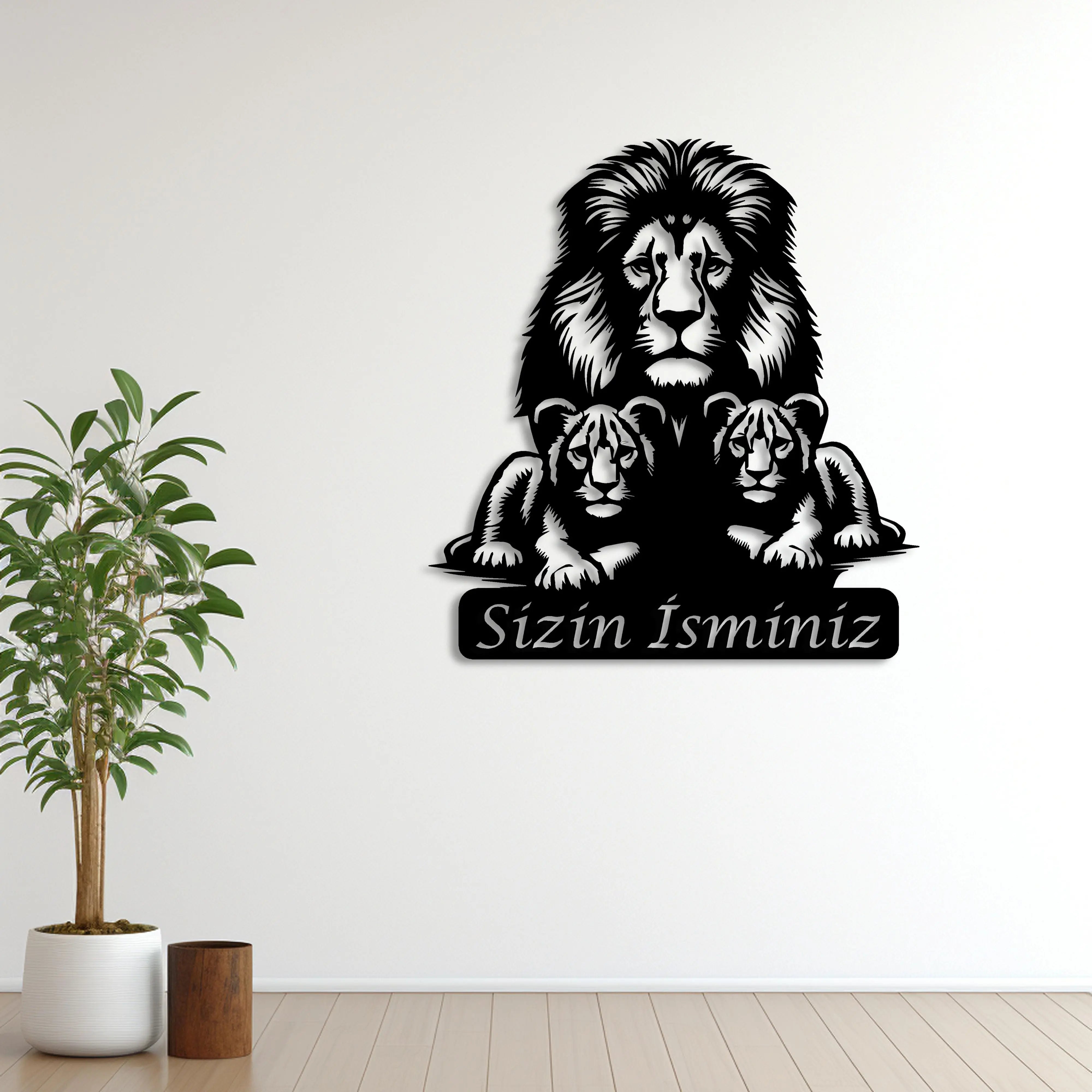 Aslan Ailesi Metal Duvar Dekoru Laser Artique