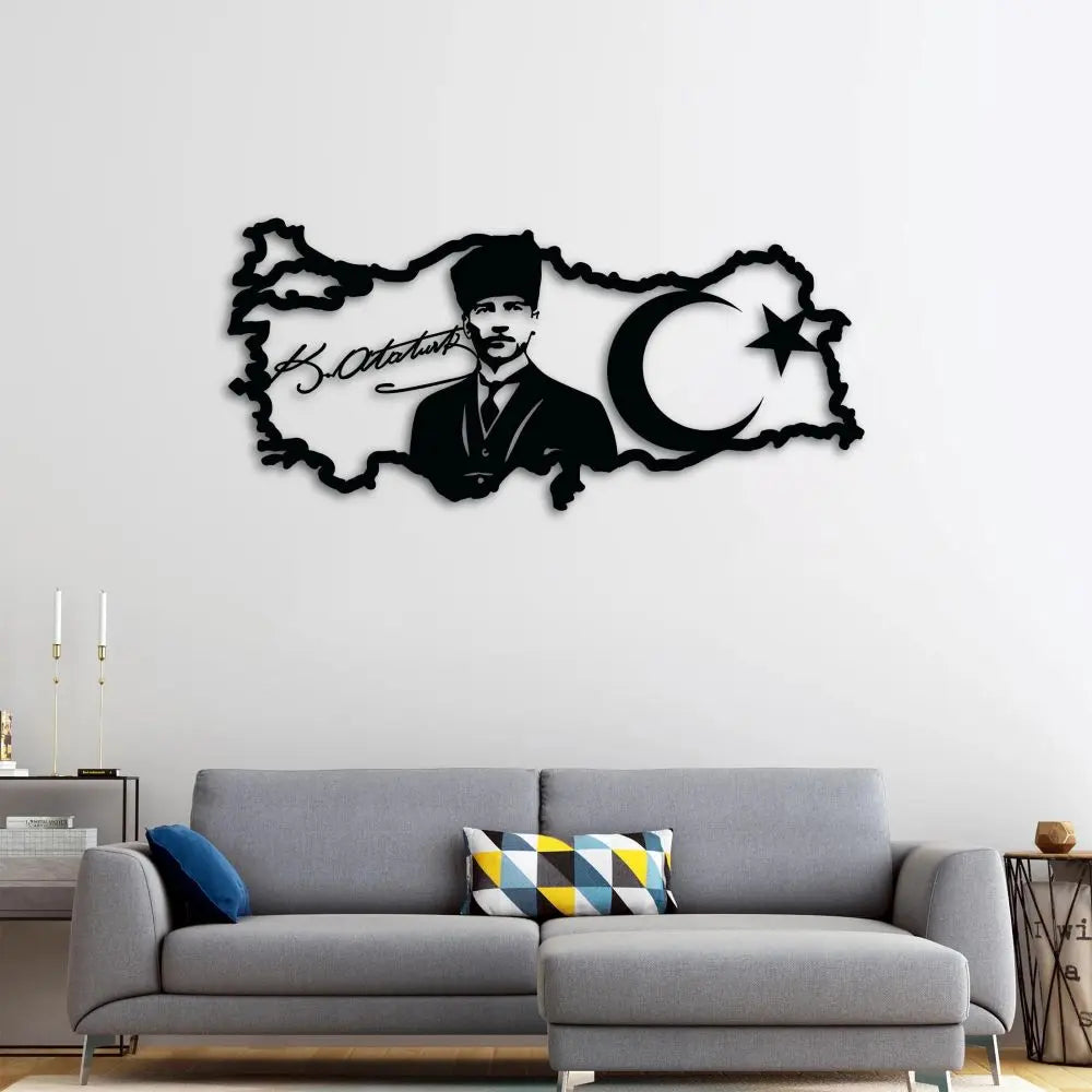 Gurur ve Miras Atatürk Türkiye Haritası Metal Duvar Dekoru Laser Artique